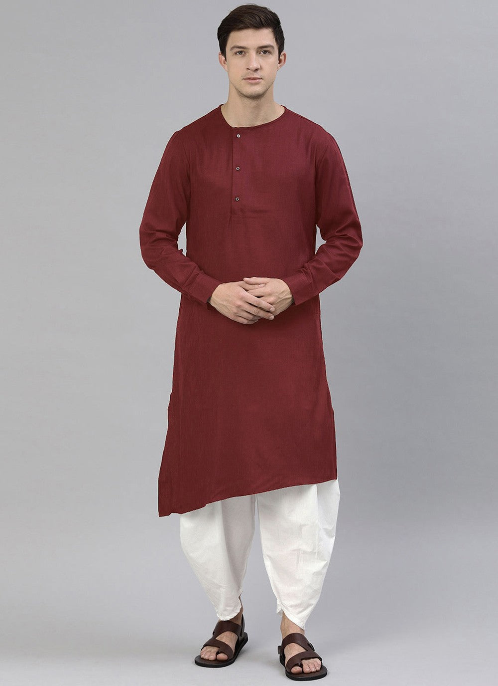 Plain Blended Cotton Maroon Kurta - M4533