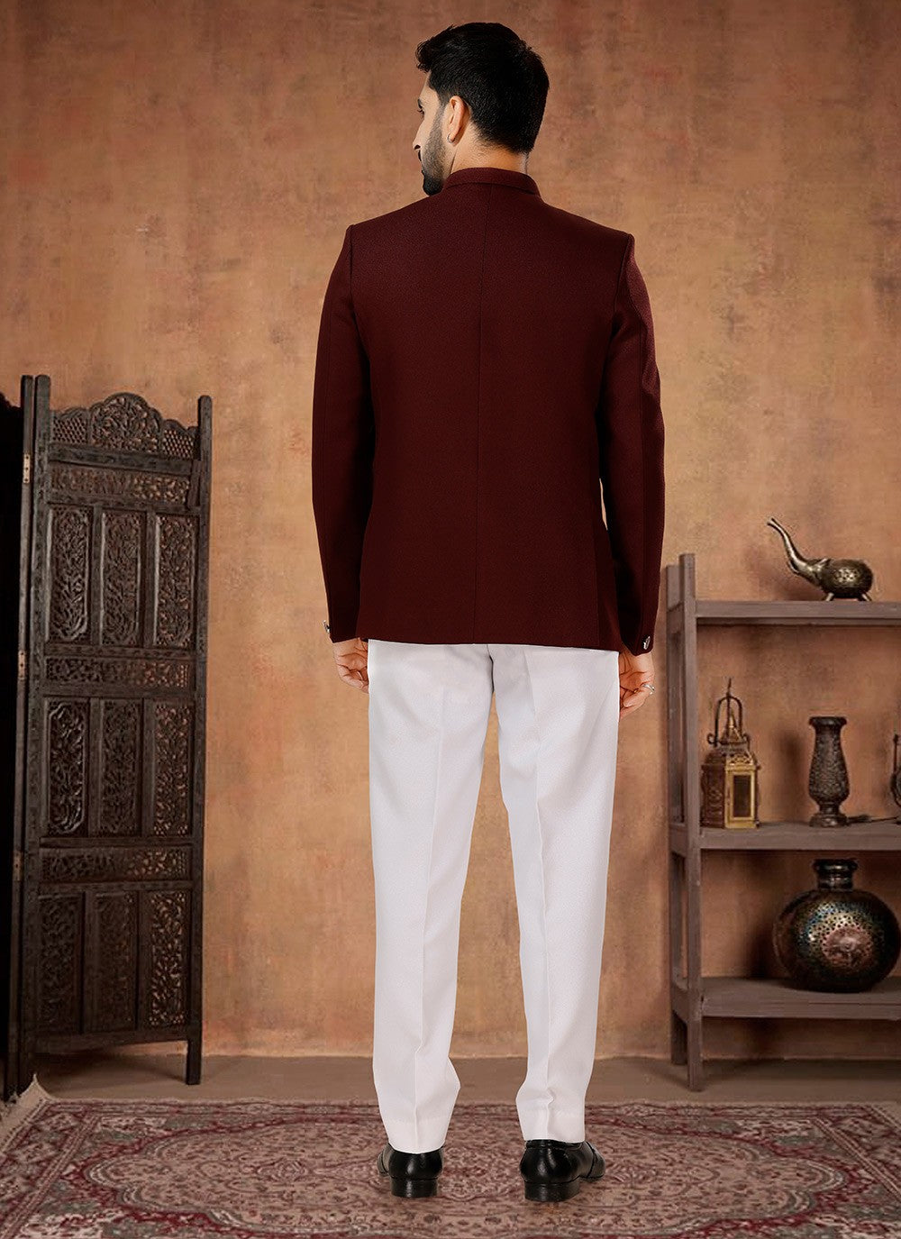 Buttons Rayon Maroon Jodhpuri Suit - M7073