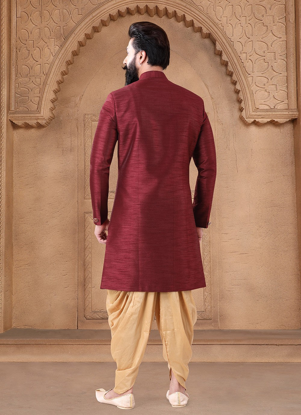 Buttons Silk Maroon Sherwani - M7633