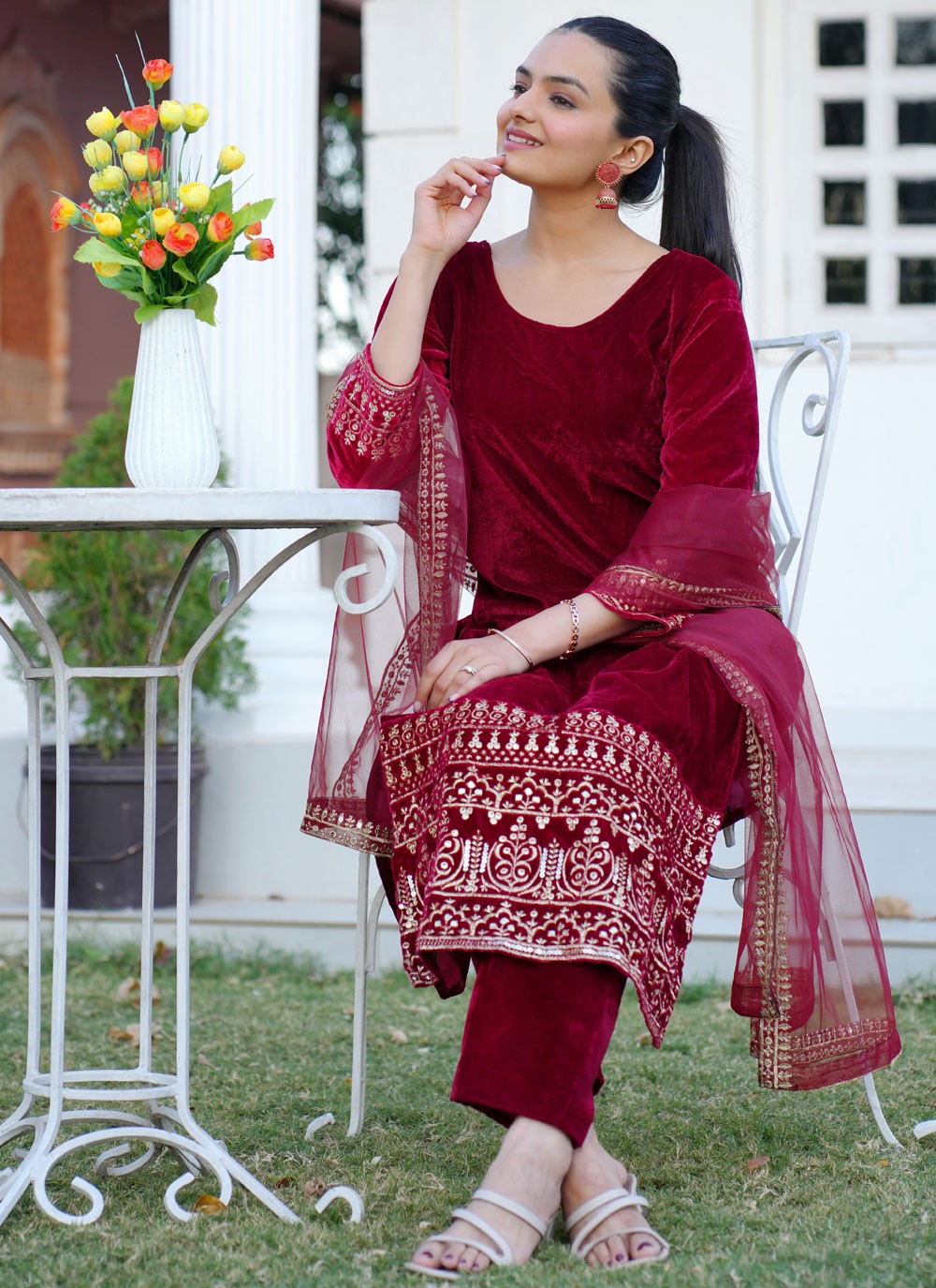 Embroidered Velvet Salwar Suit - T4804
