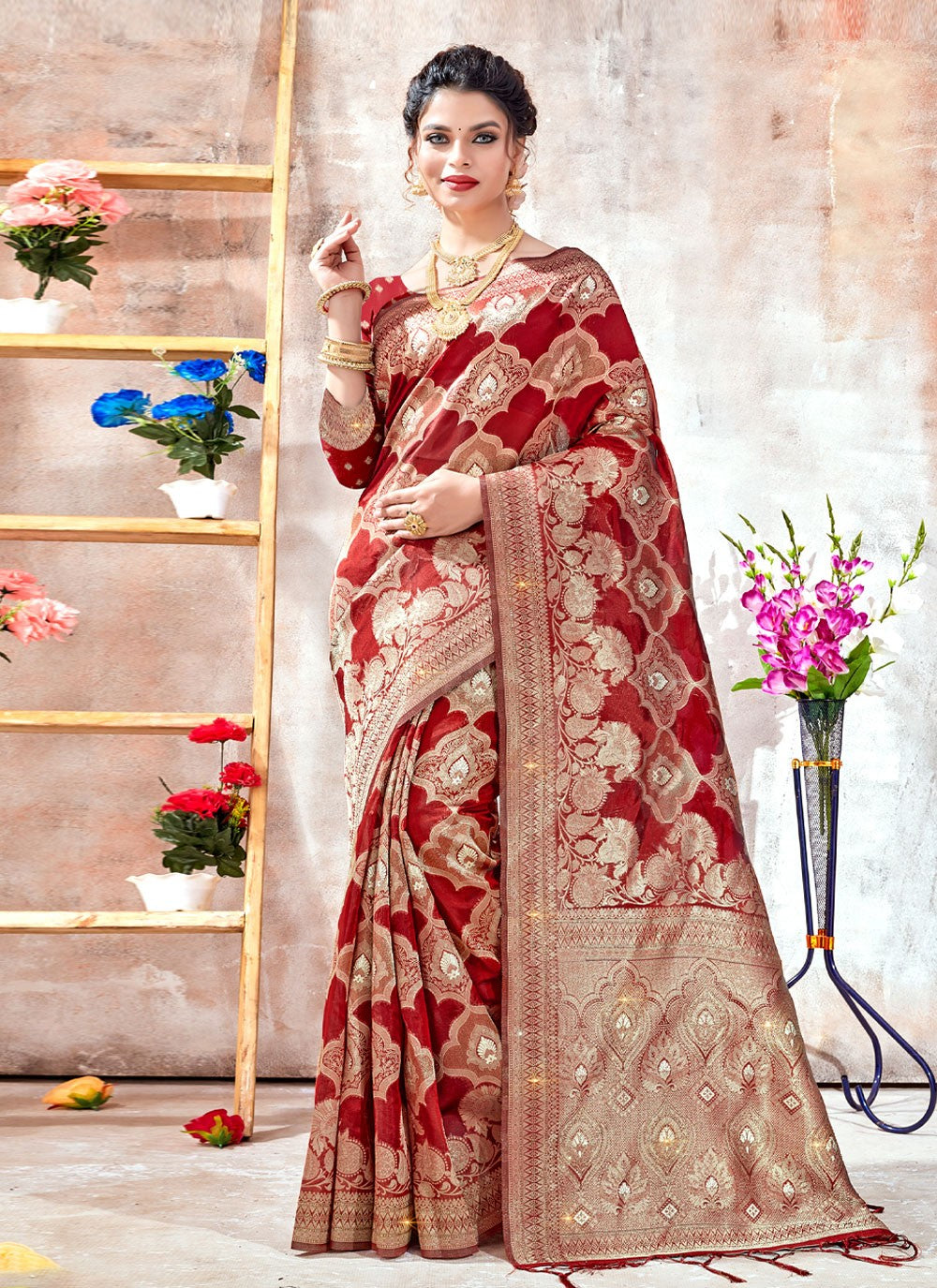 Designer Weaving Zari Organza Saree - S3050