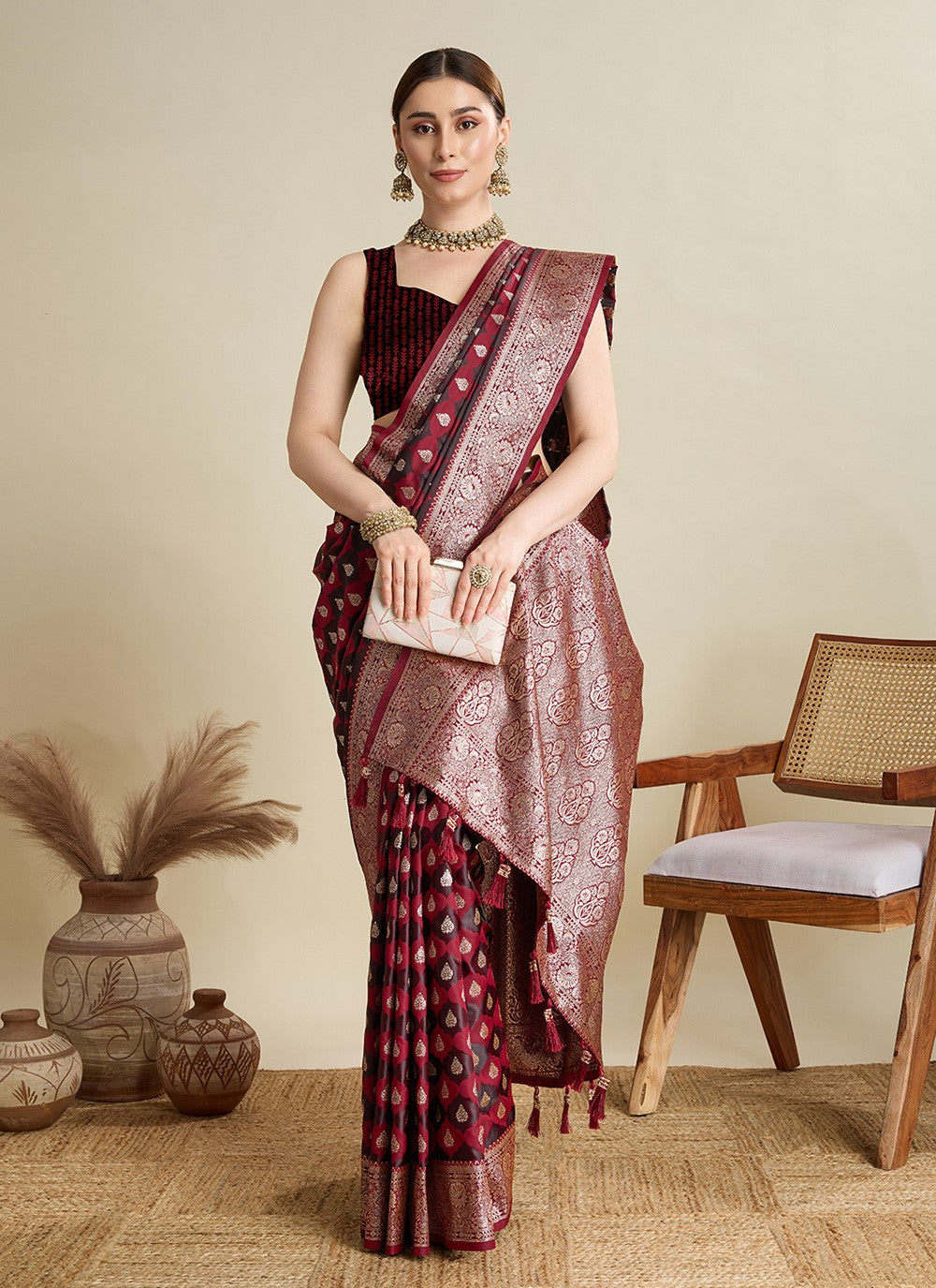 Maroon Satin Silk Trendy Saree Woven S16826