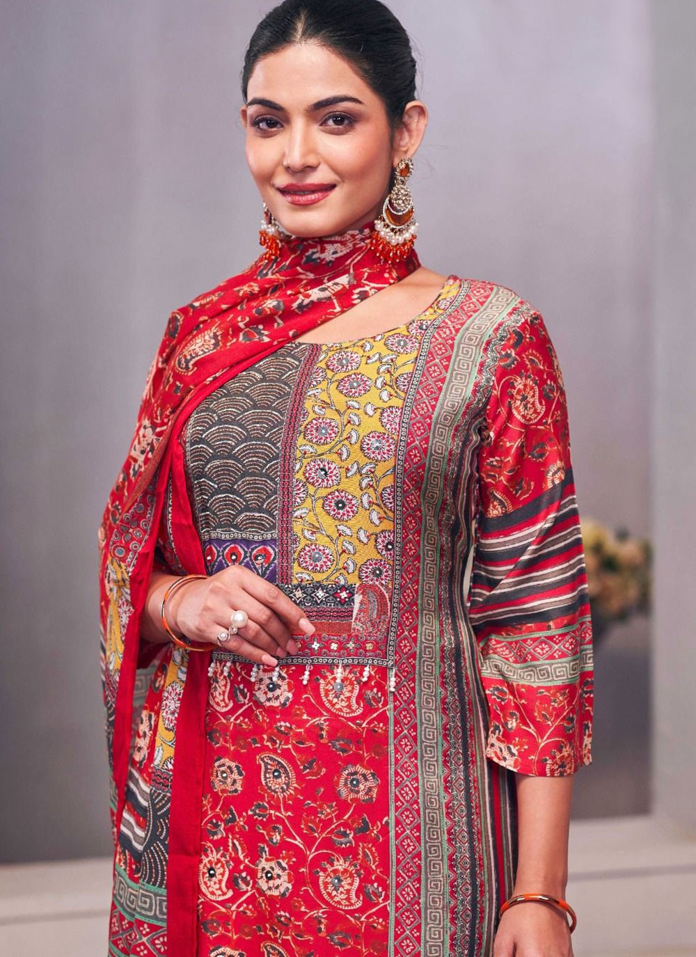 Pant Style Suit Fancy Work, Hand Embroidery, Printed Pink T7120