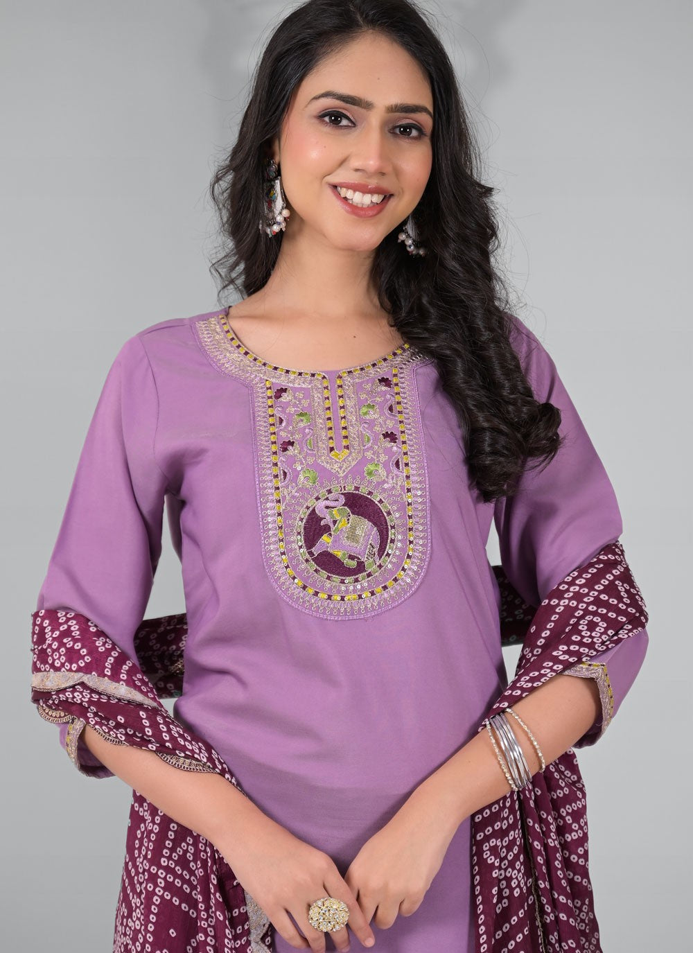 Pant Style Suit Embroidered, Sequins, Thread, Zari Mauve T7340