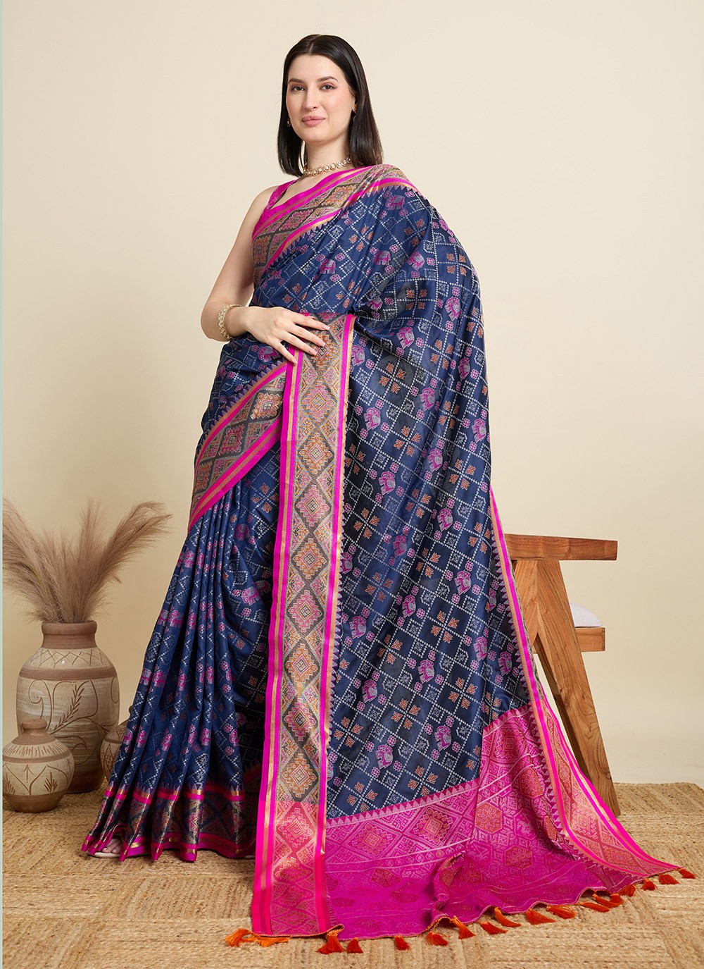 Blue Patola Silk Classic Saree Meenakari S15938