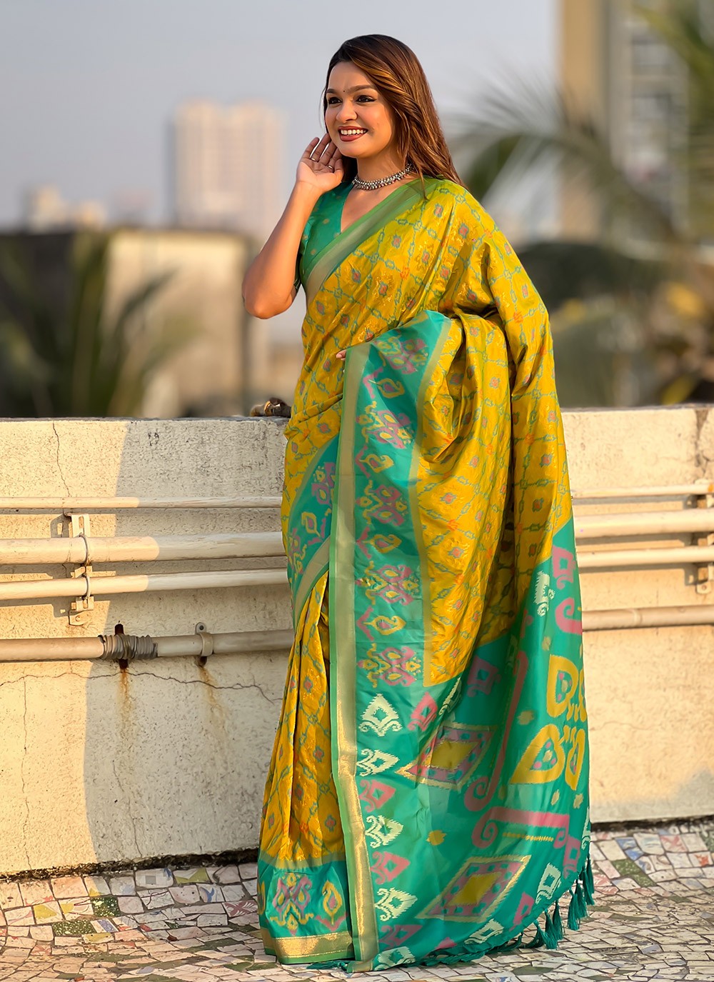Classic Saree Meenakari Green Patola Silk Saree S13551