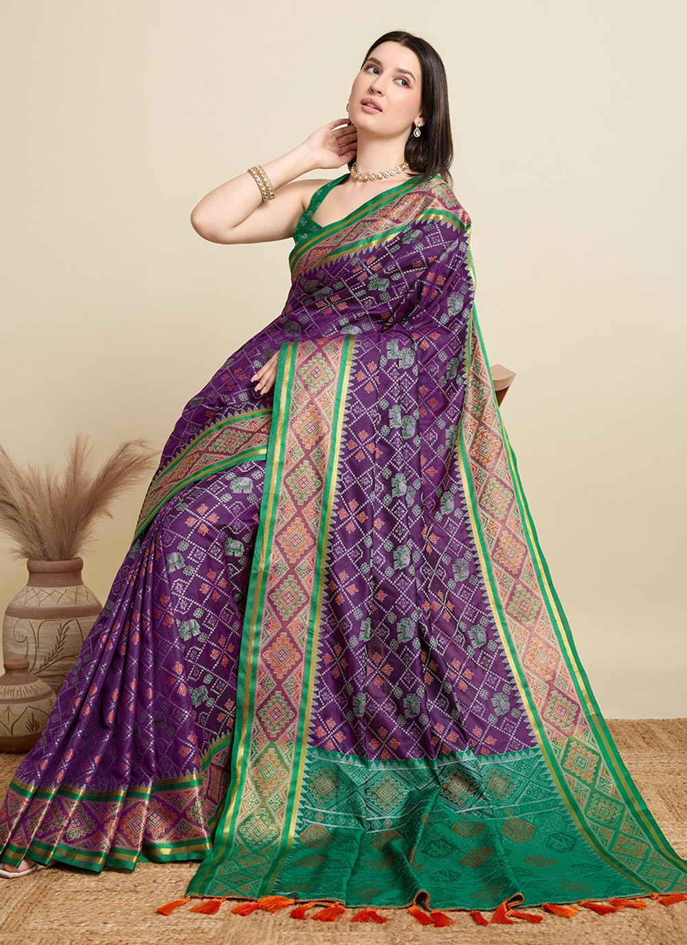Purple Patola Silk Classic Saree Meenakari S15943