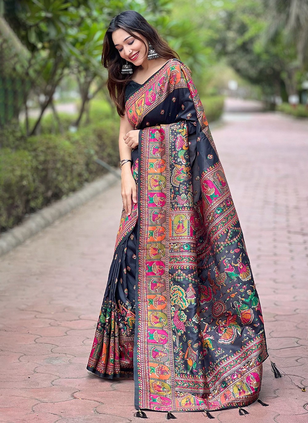 Contemporary Kashmiri Pashmina, Silk Saree - S8739