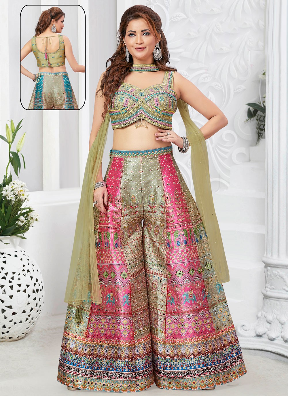 Salwar Suit Embroidered Multi Colour Silk T5723