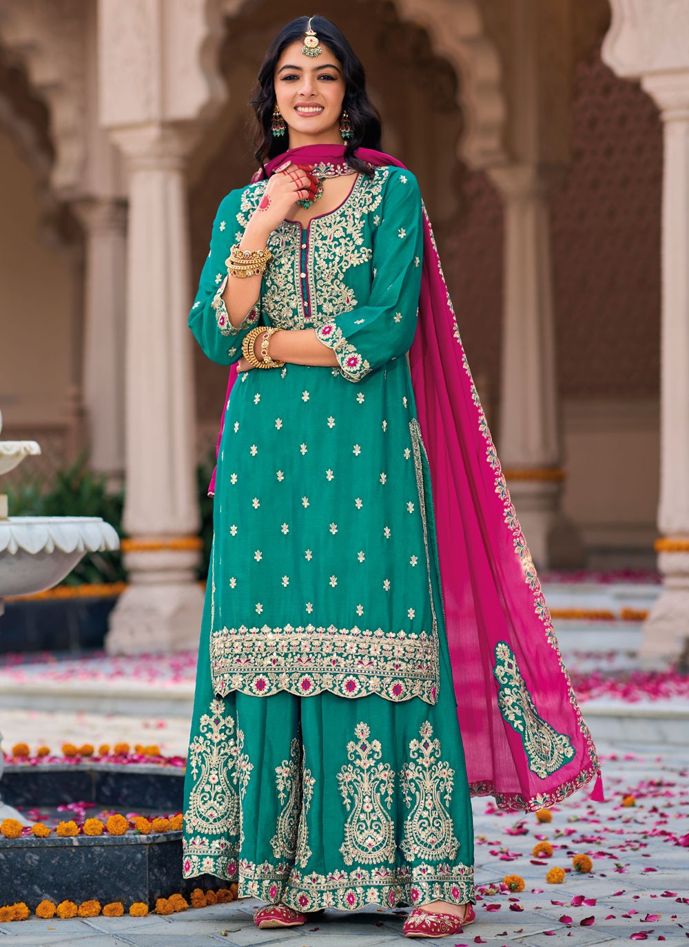 Salwar Suit Embroidered Rama Chinon T5509