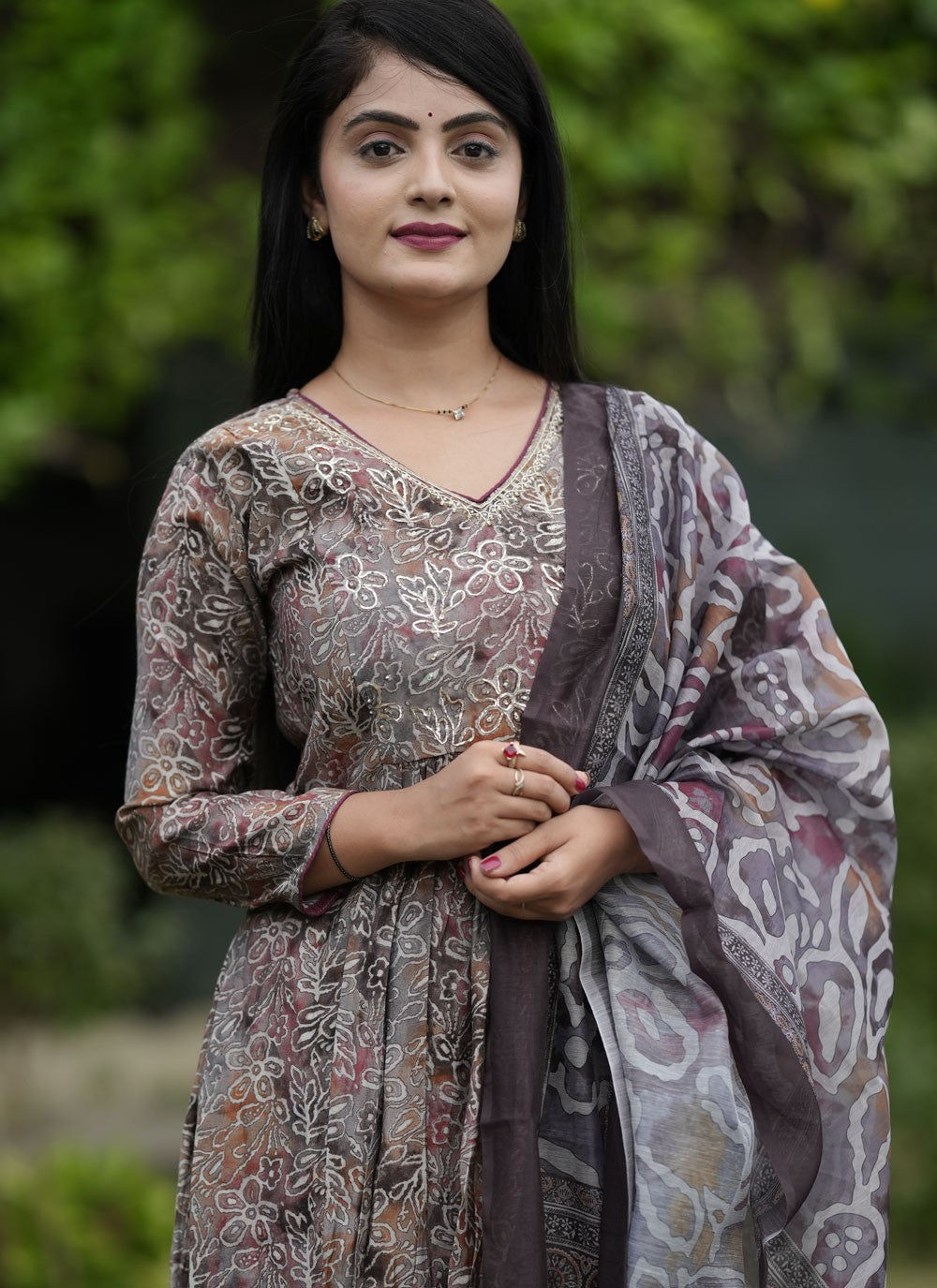 Salwar Suit Foliage Prints Grey Modal T5055