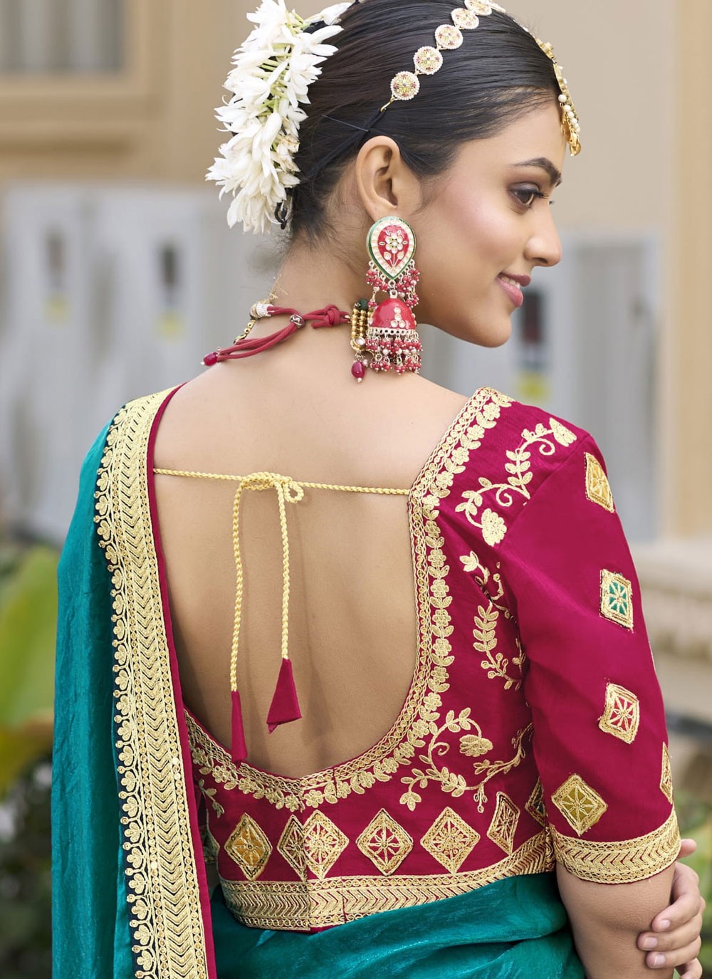 Border Work Silk Morpeach Traditional Saree S15364