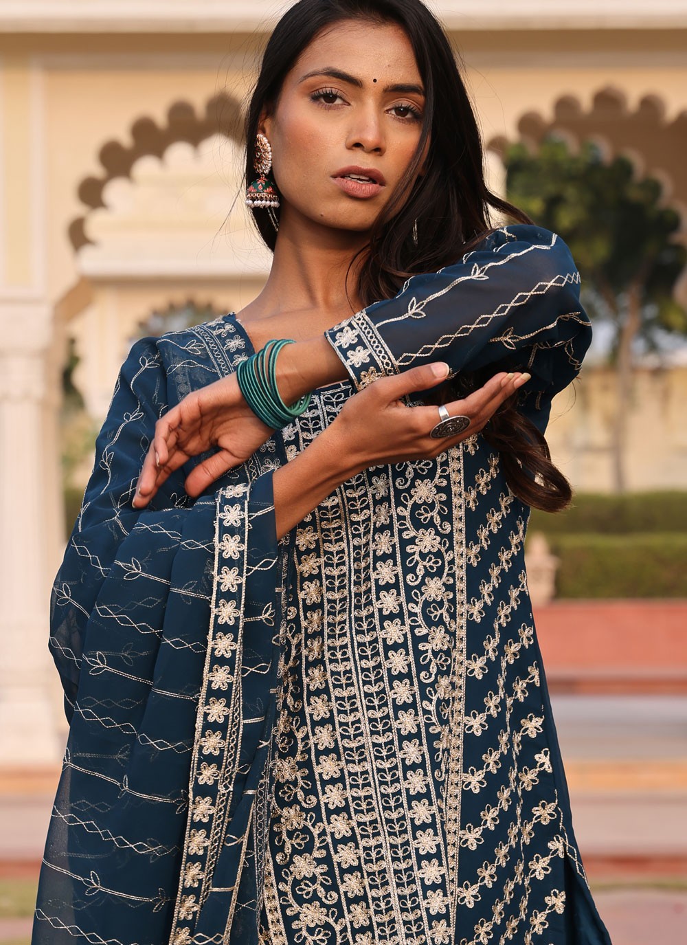 Embroidered Georgette Morpeach Salwar Suit T5981