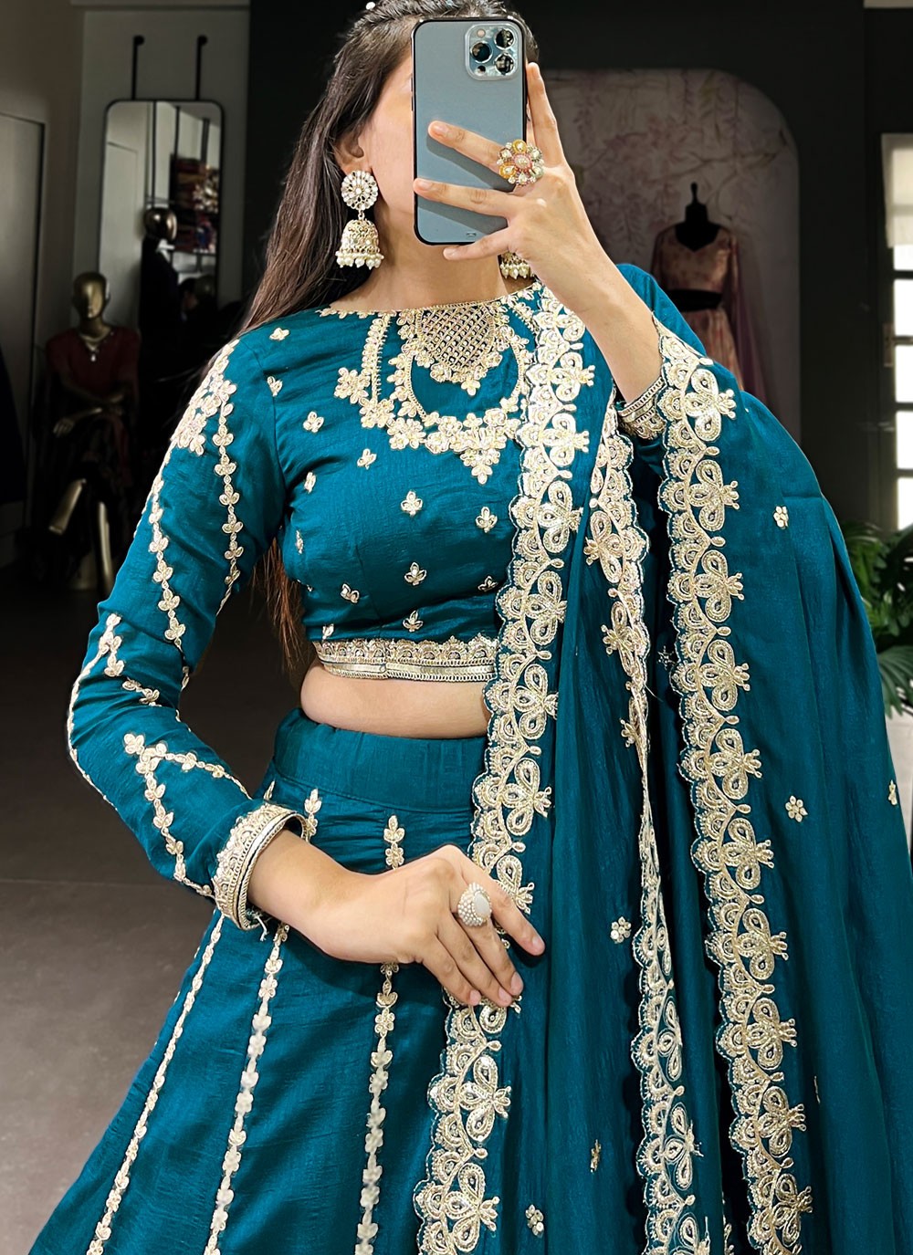 Vichitra Silk Mehandi & Sangeet A - Line Lehenga L3556
