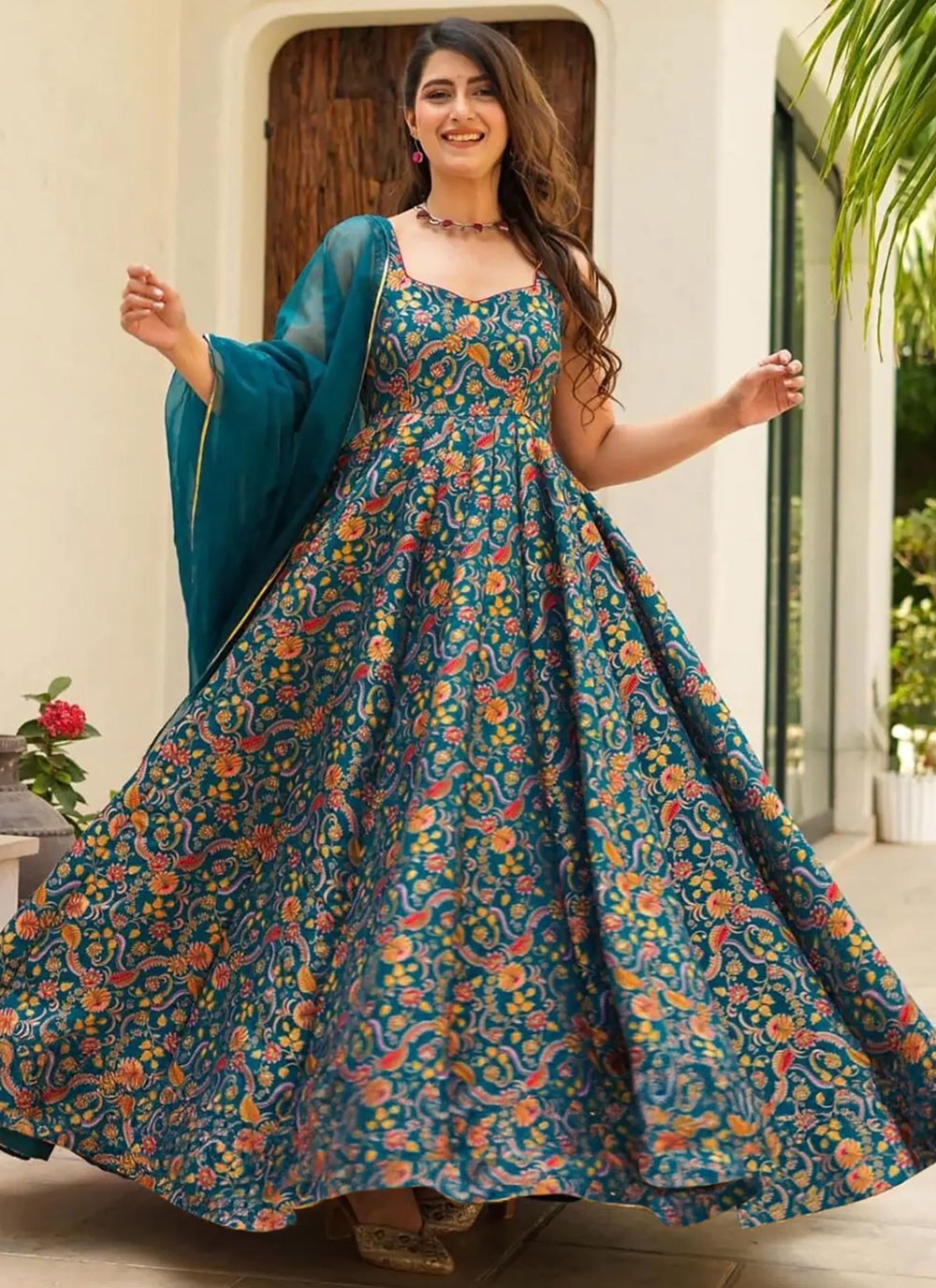 Digital Print Silk Morpeach Gown G19848