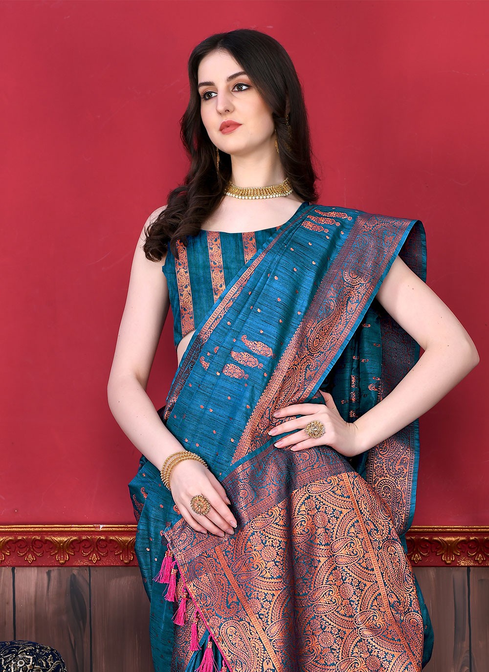 Saree Border Work Katan Silk Saree - S2536