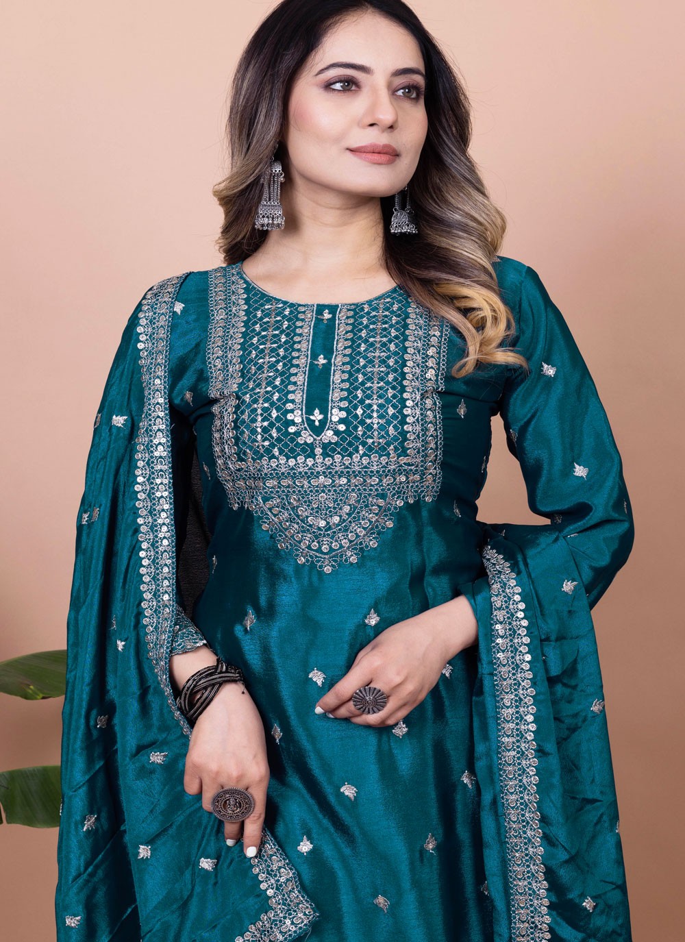 Sharara Suit Embroidered, Sequins, Zari Morpeach T7063