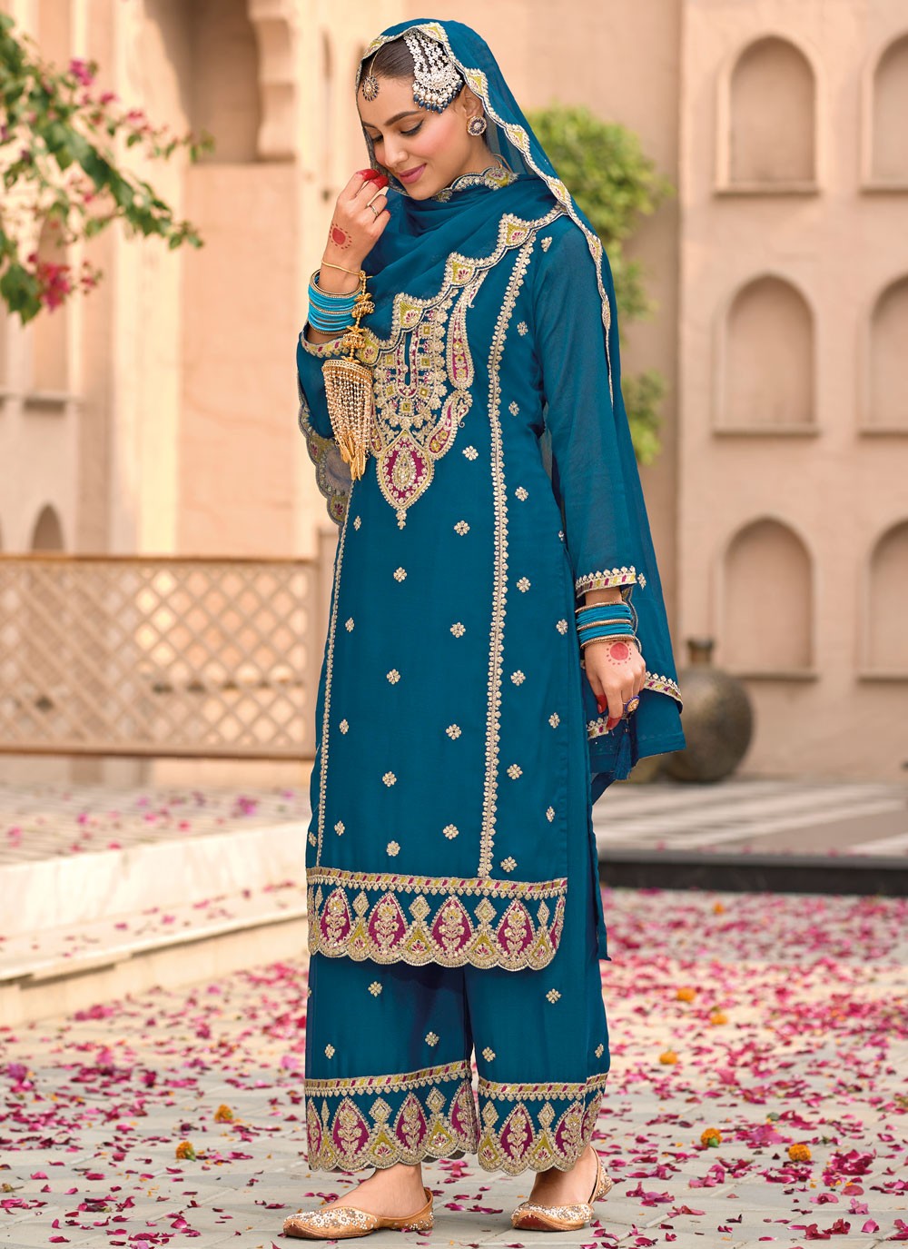 Salwar Suit Embroidered Morpeach Chinon T5388