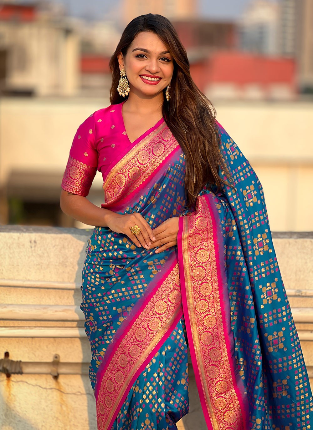 Zari Patola Silk Morpeach Saree S14754