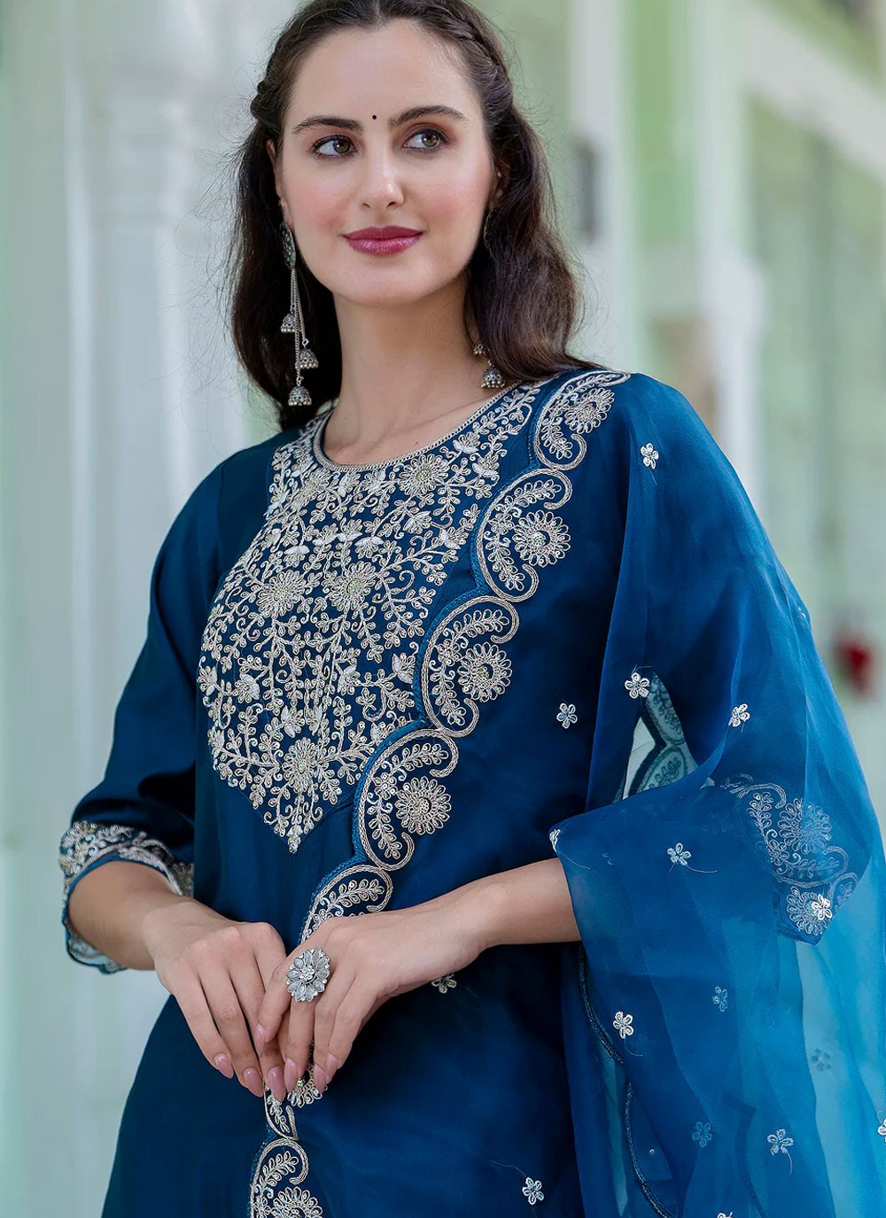 Pant Style Suit Embroidered, Zari Morpeach T6857