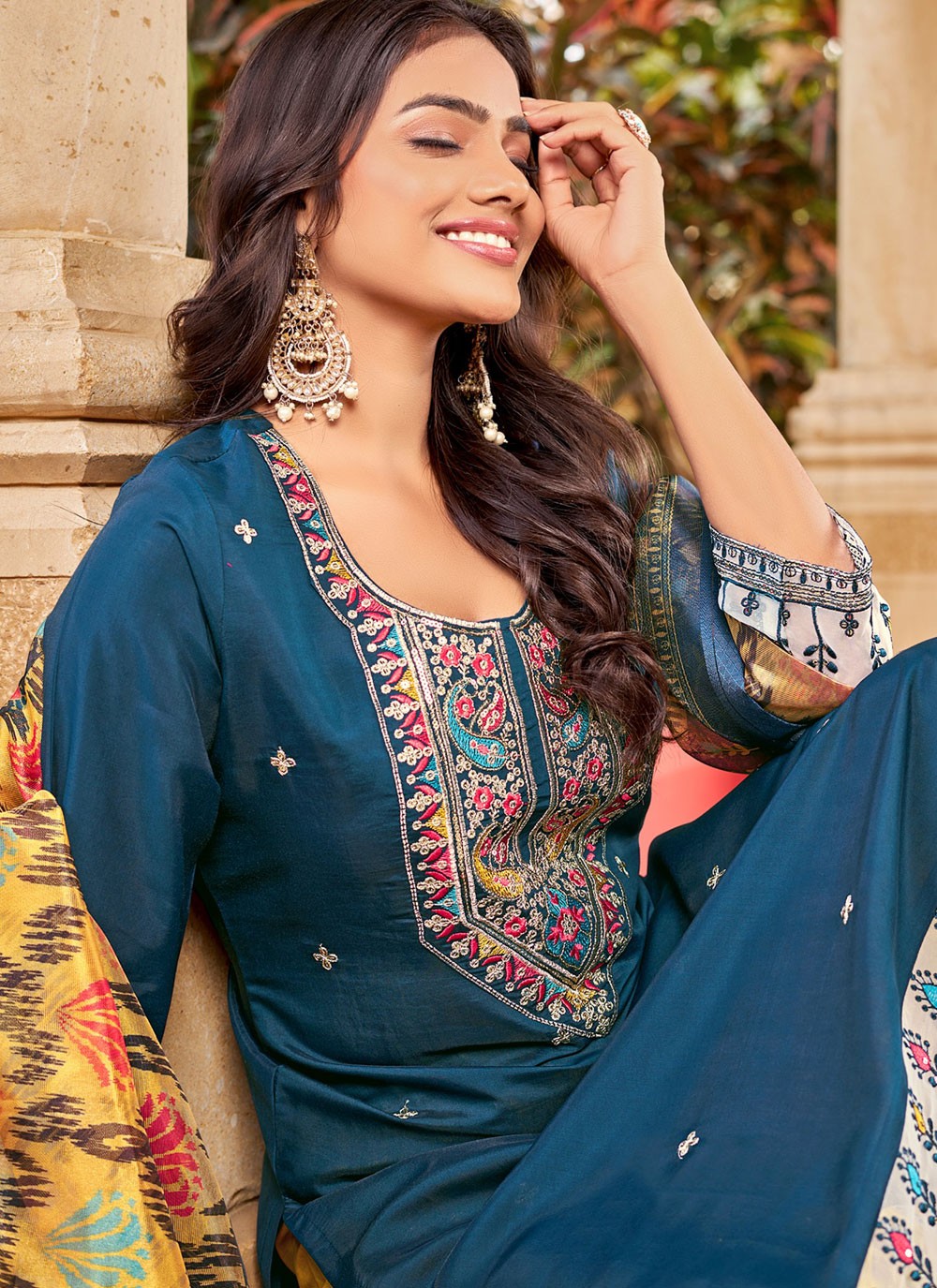 Embroidered Silk Morpeach Salwar Suit T6172