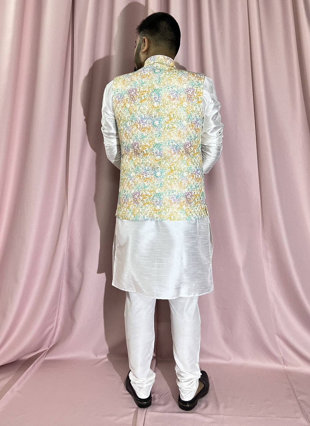 Embroidered Rayon, Silk Multi Colour, White Kurta Payjama With Jacket - M5899