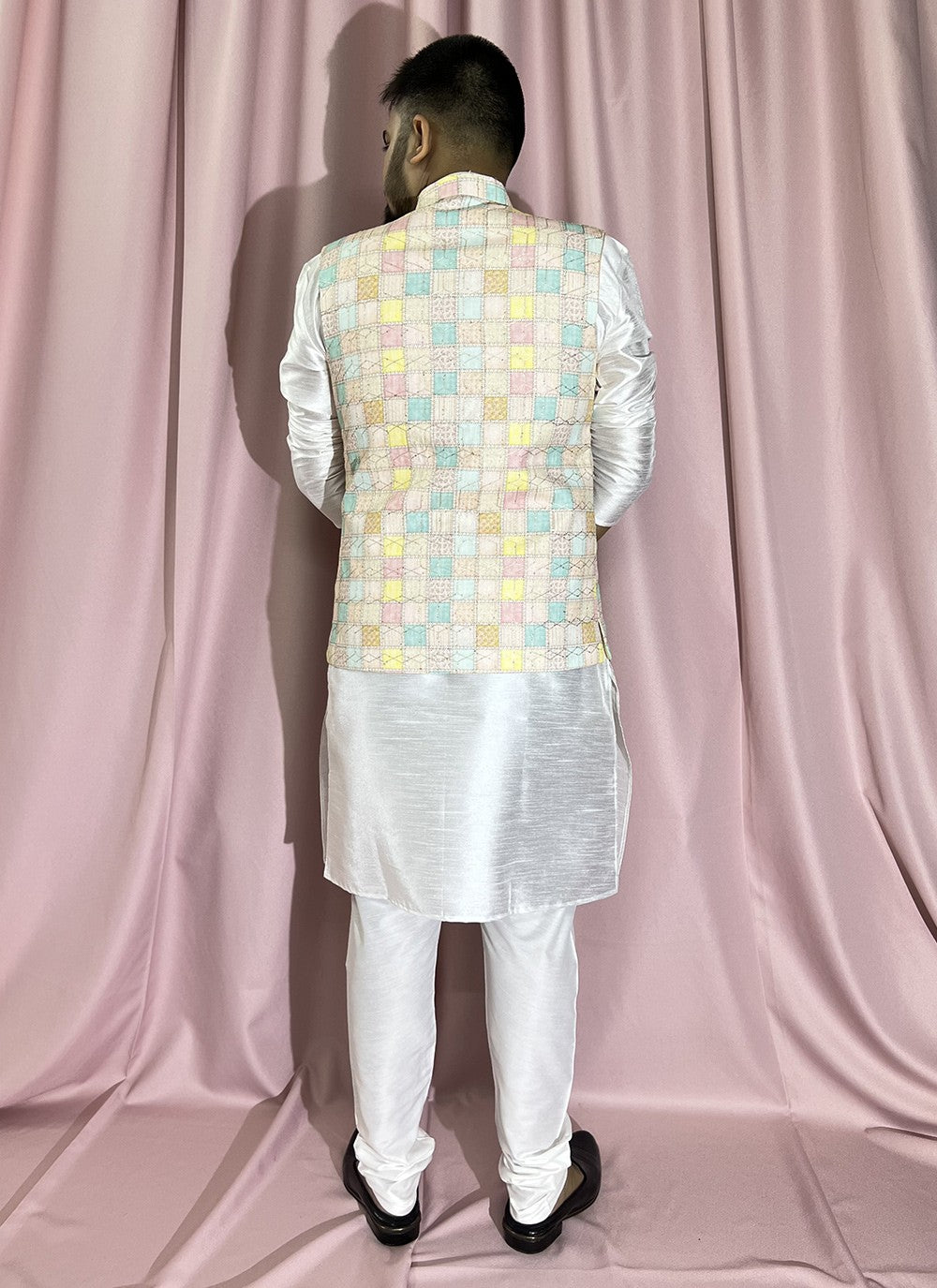 Embroidered Rayon, Silk Multi Colour, White Kurta Payjama With Jacket - M5902