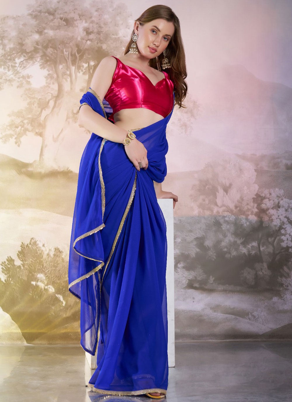 Lace Chiffon Multi Colour Saree S13738