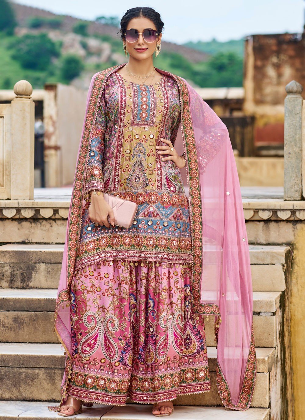 Digital Print Faux Chiffon Multi Colour Salwar Suit T6561