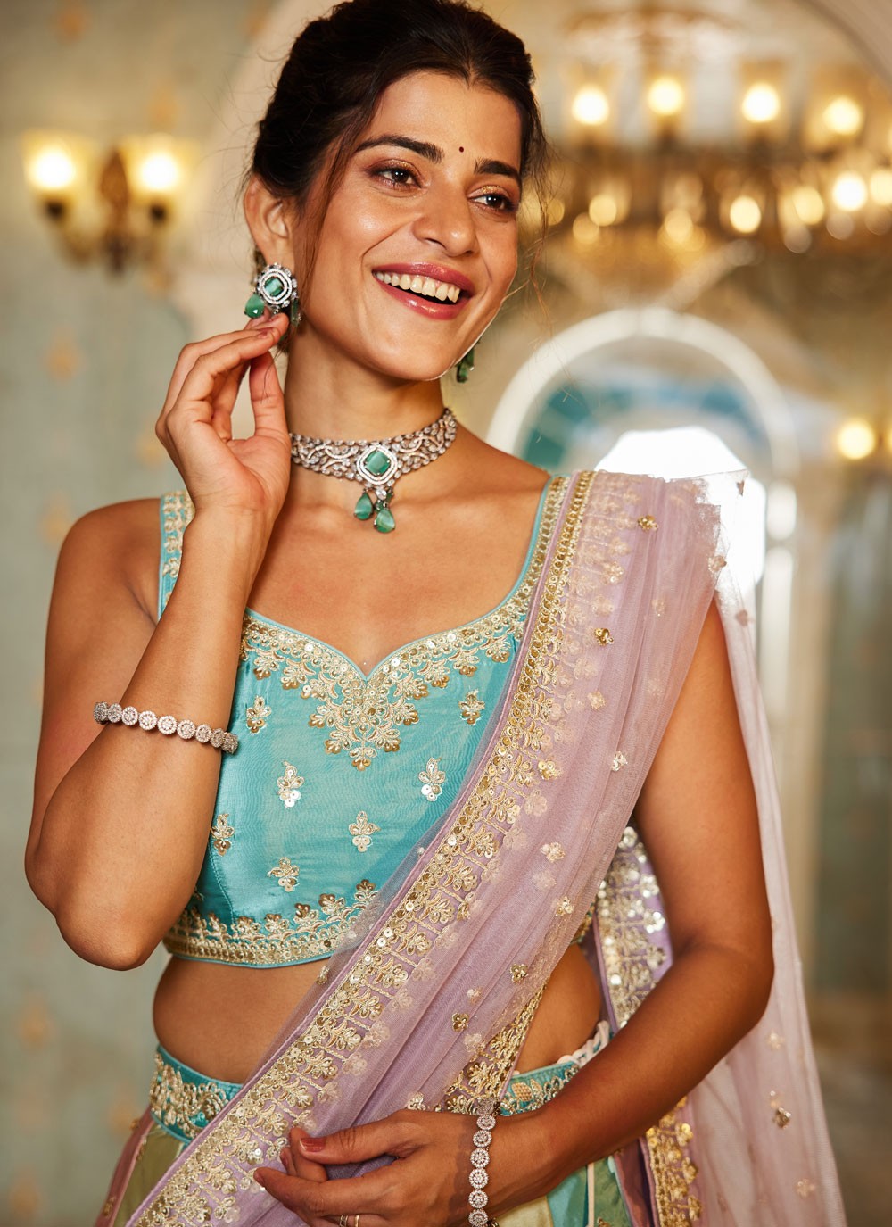 Embroidered Organza Multi Colour Lehenga - L3352