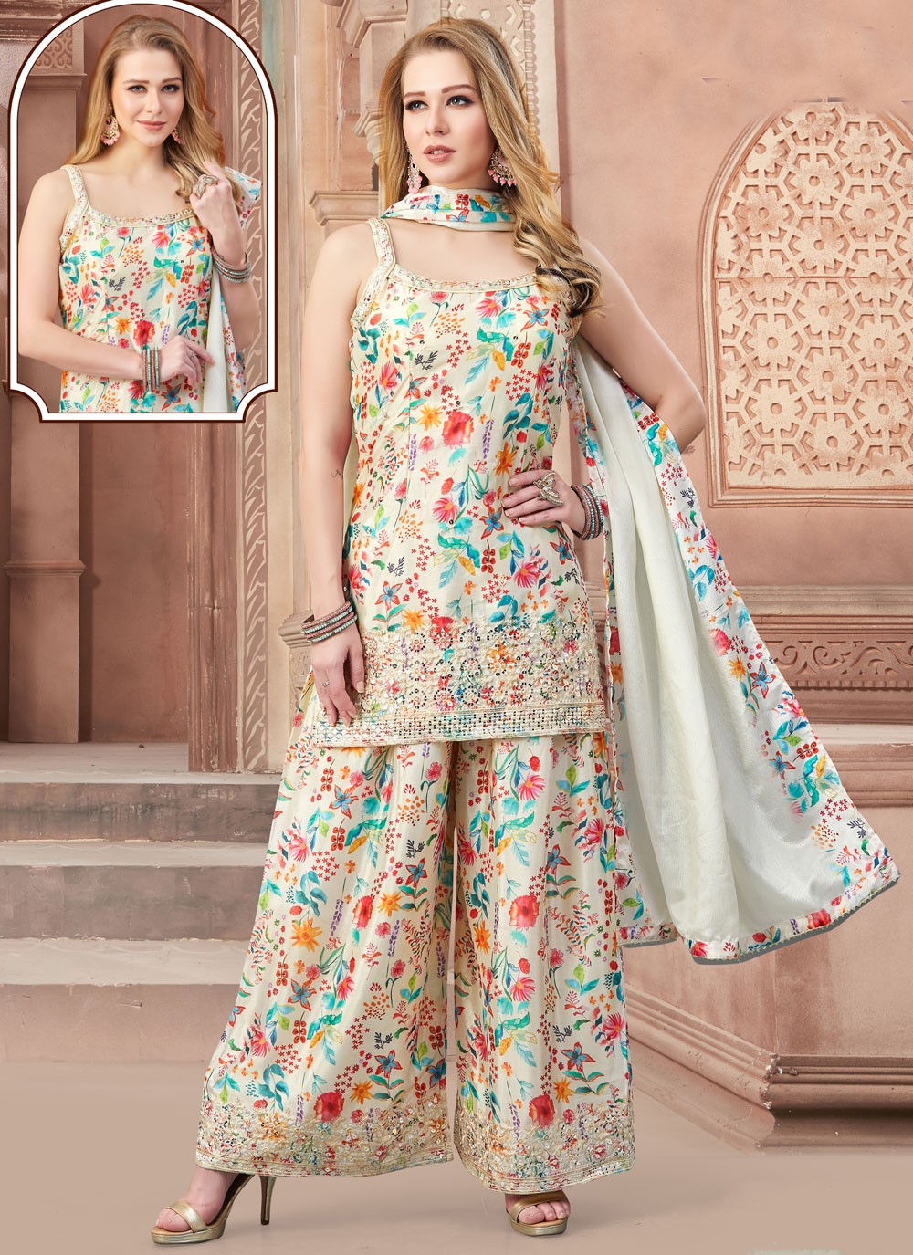 Salwar Suit Weaving Zari Multi Colour Silk T5260