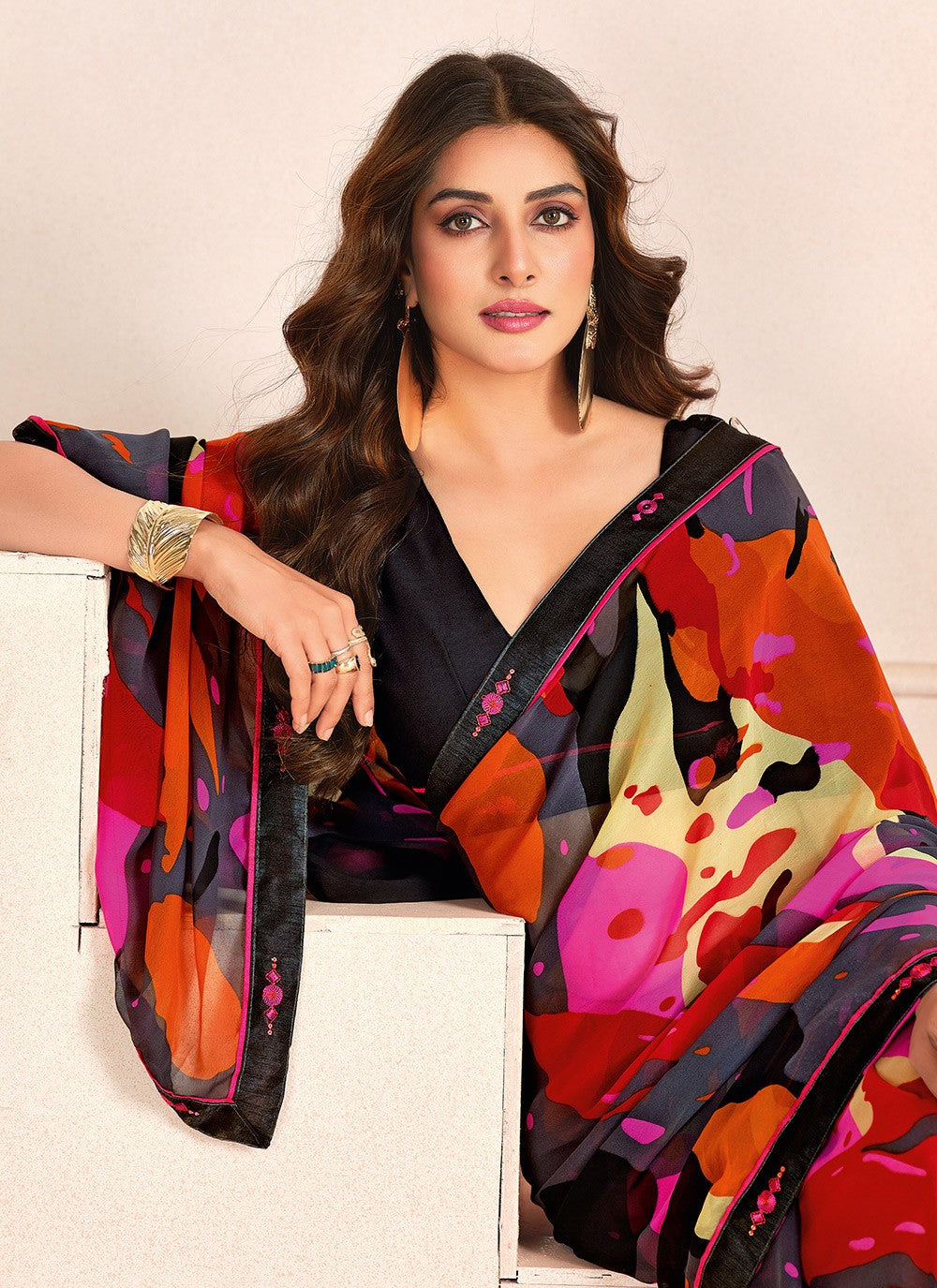 Digital Print Georgette Multi Colour Contemporary Saree S15280