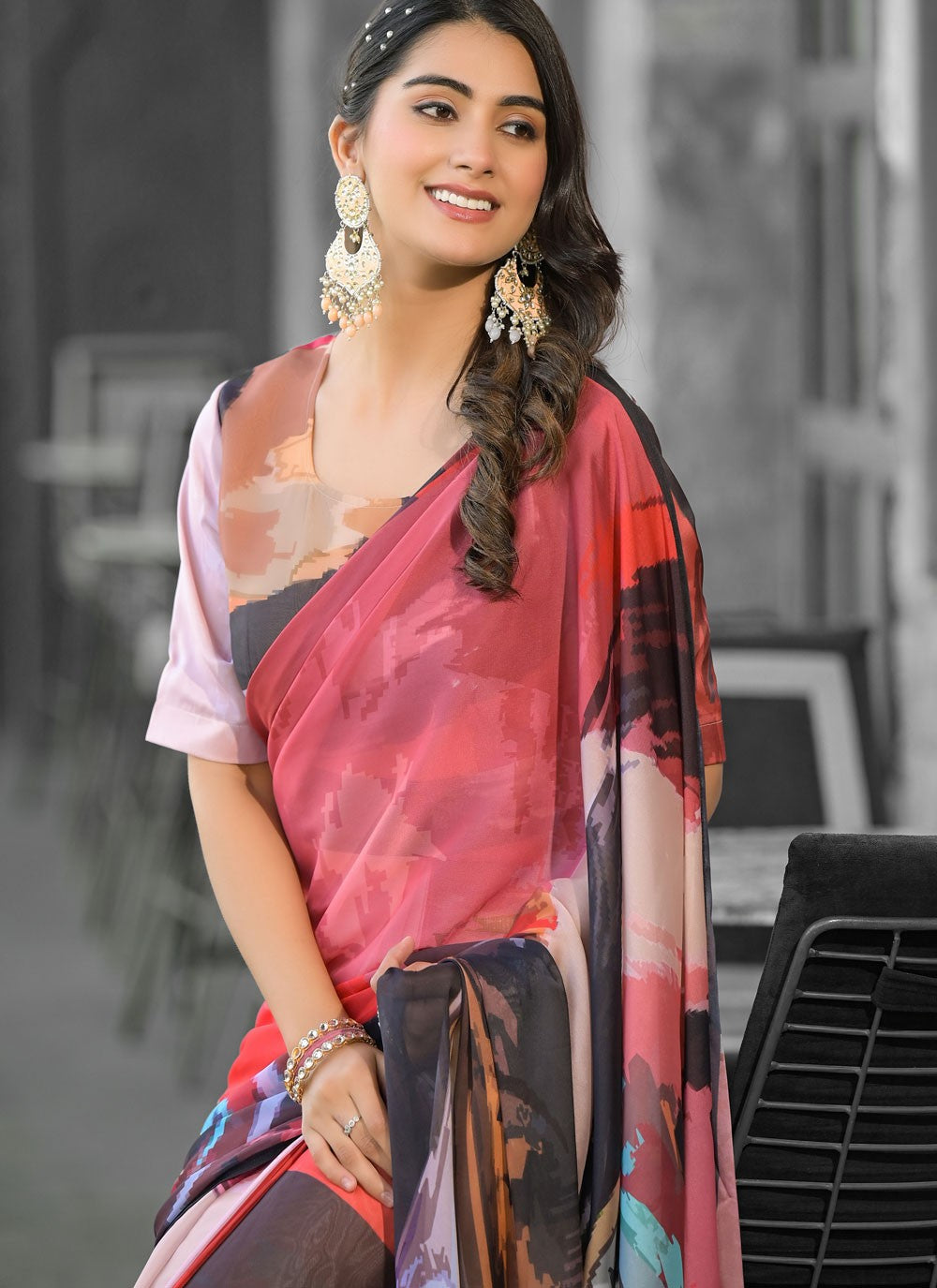 Digital Print Georgette Multi Colour Saree S14545