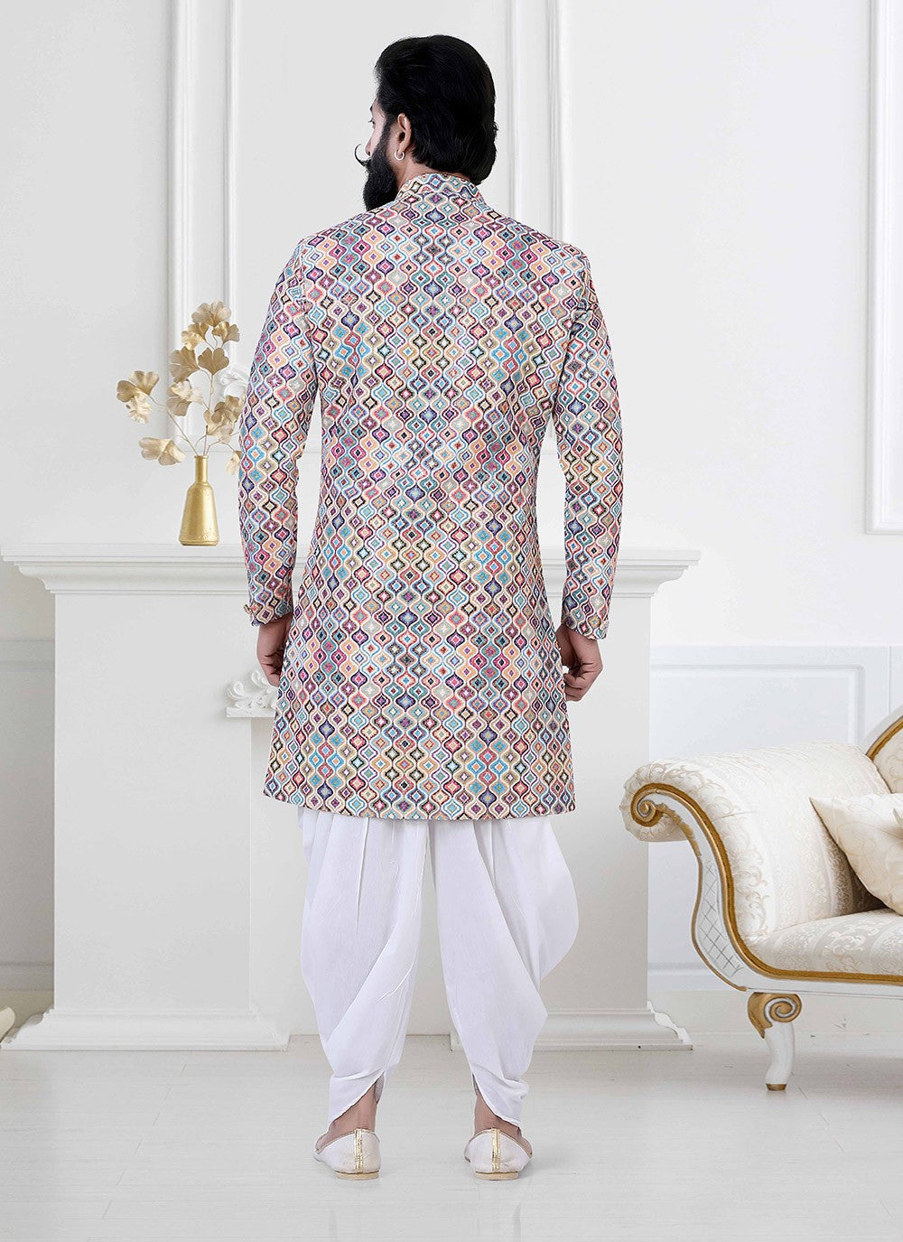 Fancy Work Jacquard Multi Colour Indo Western - M4196