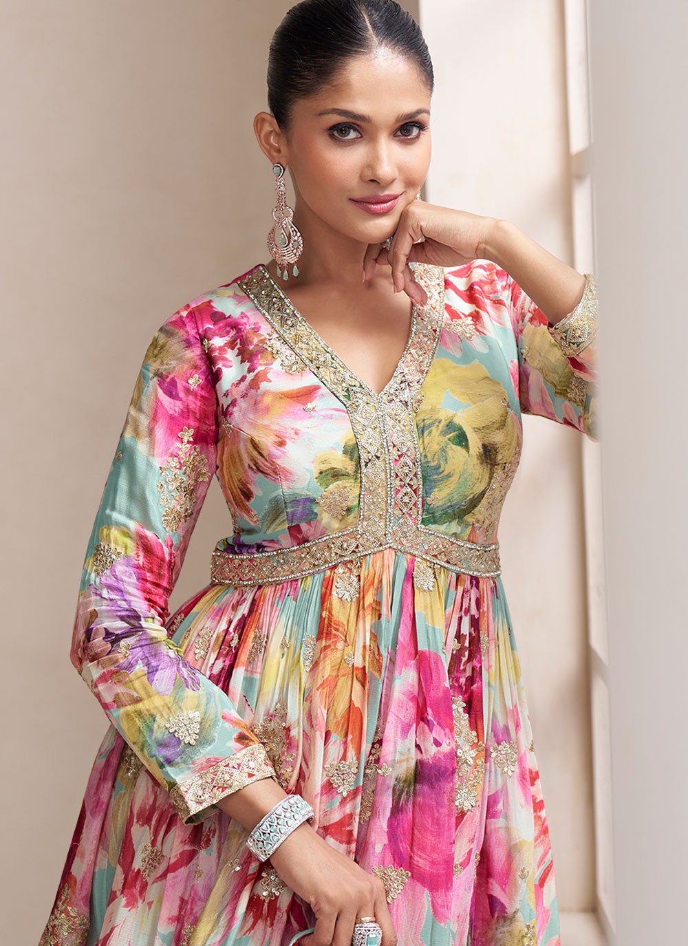 Palazzo Suit Digital Print, Embroidered Multi Colour T8826