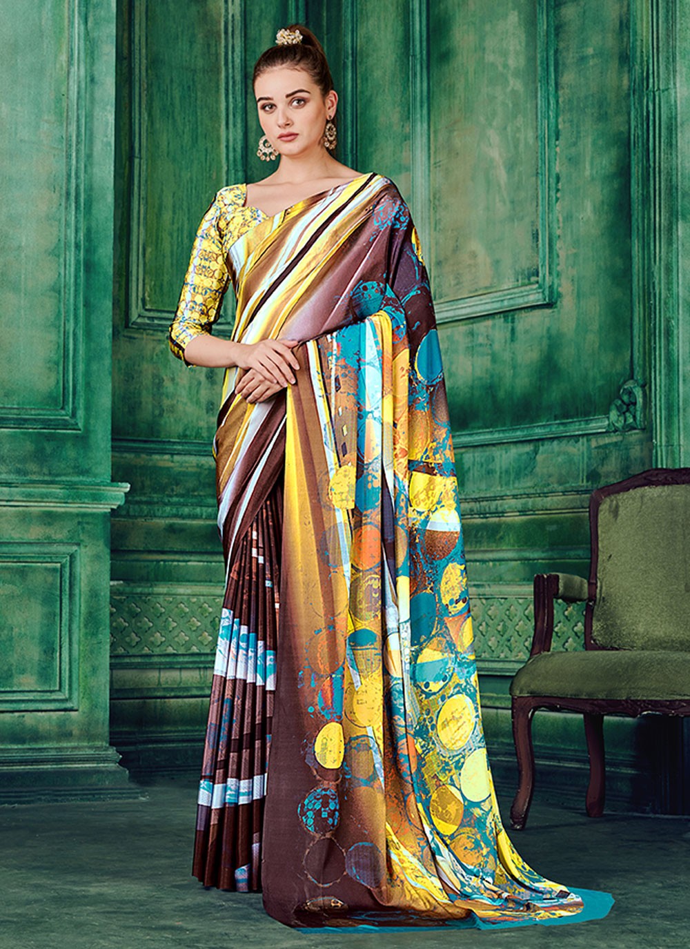 Classic Abstract Print Pure Crepe Saree - S7166
