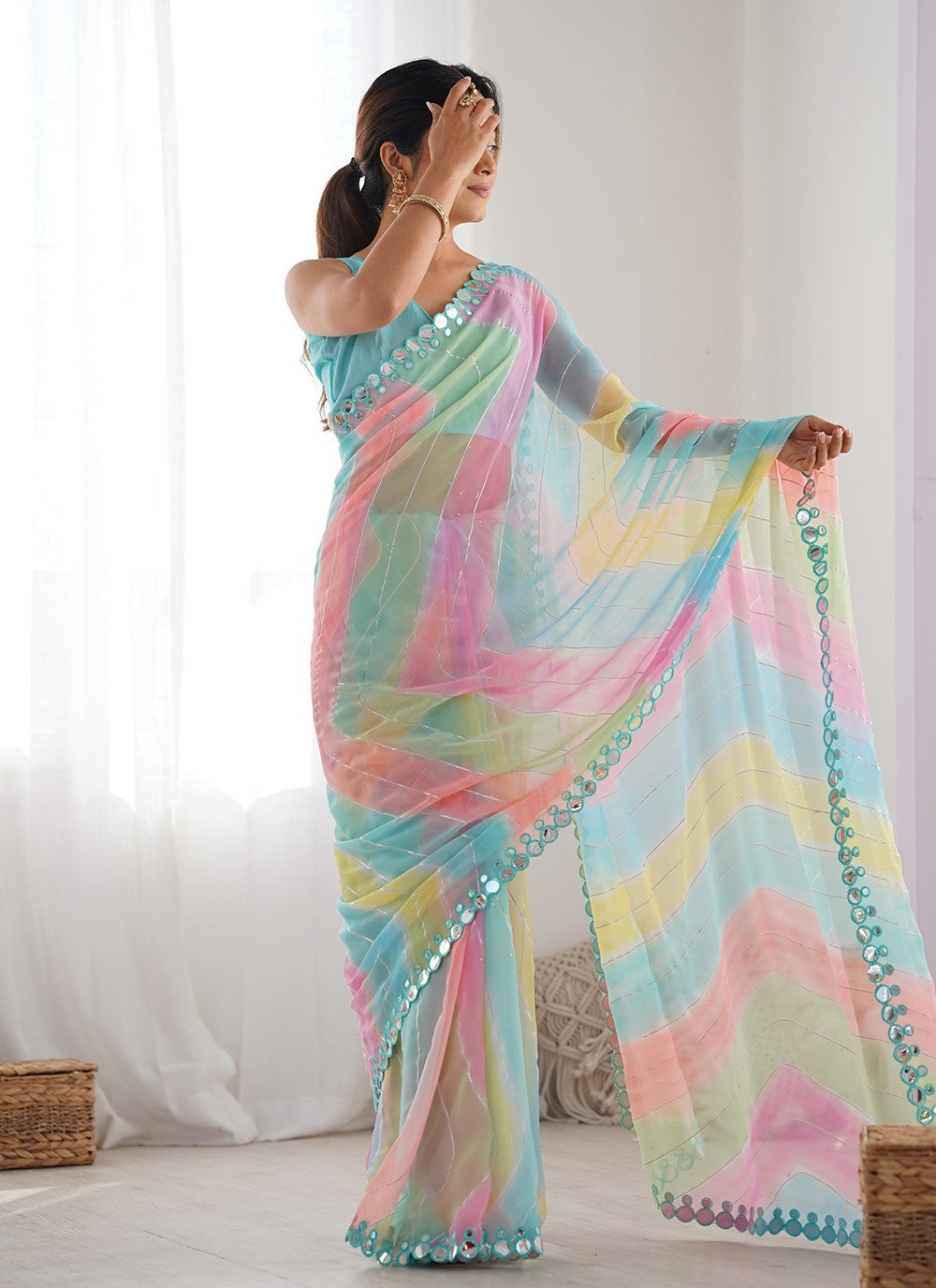 Classic Saree Foliage Prints Multi Colour Georgette Saree S12462