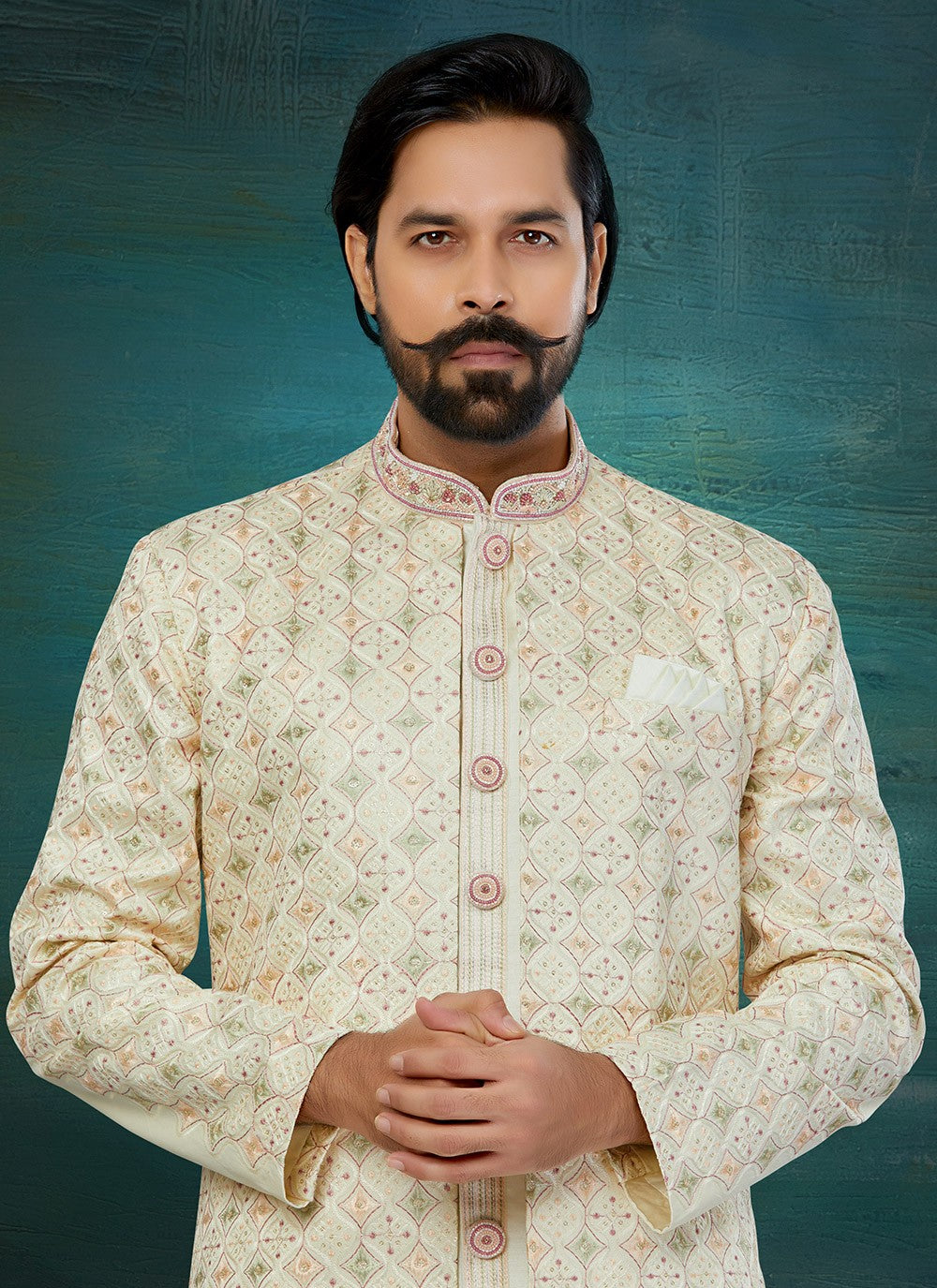 Chikankari Work Lucknowi Multi Colour Indo Western Sherwani - M5814
