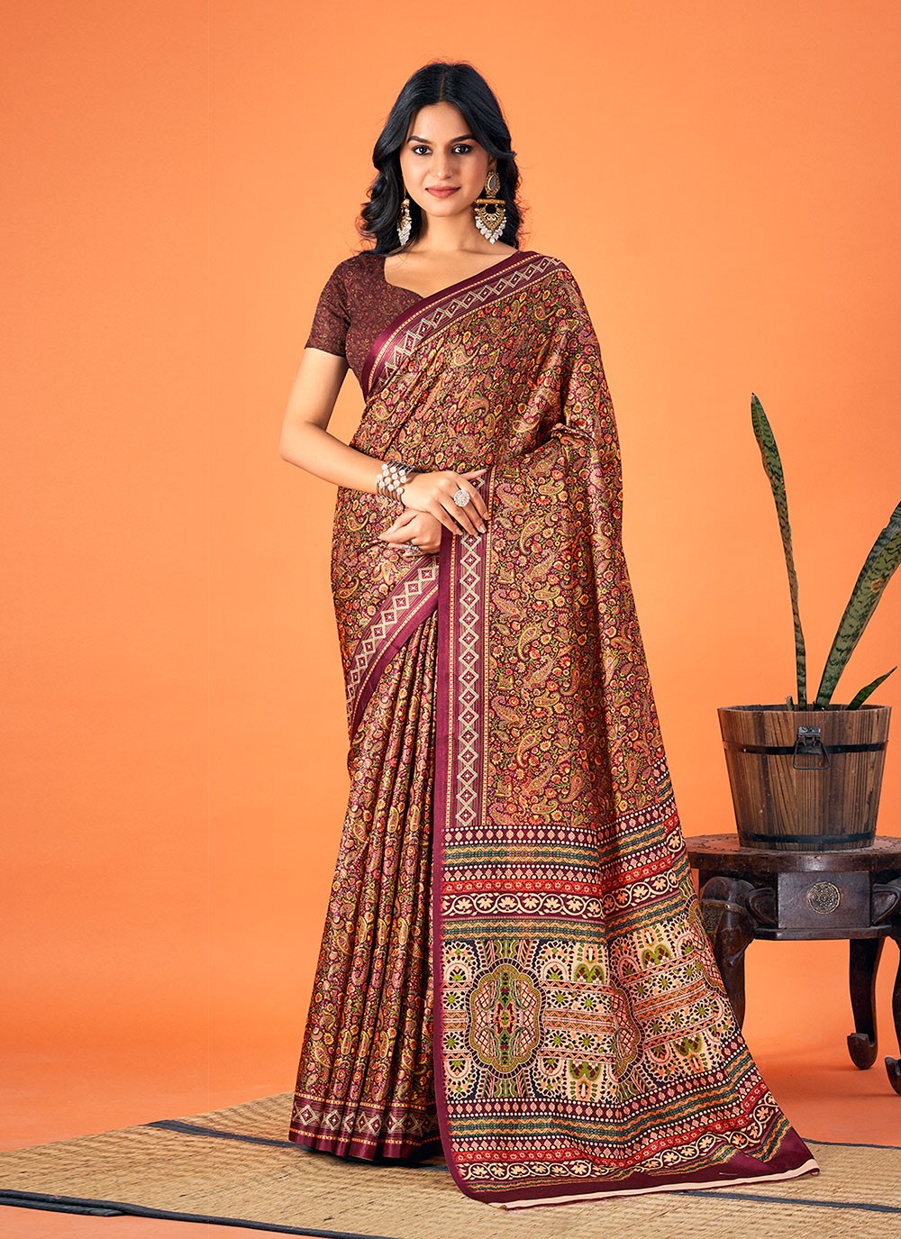 Casual Printed Pashmina Saree - S6134