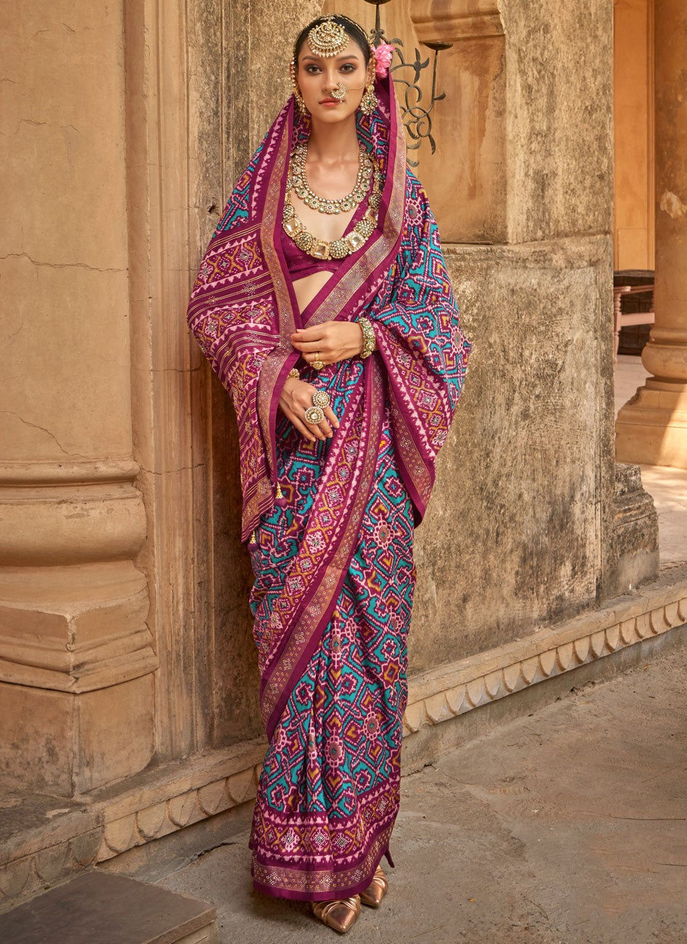 Multi Colour Patola Silk Traditional Saree Patola Print S20278