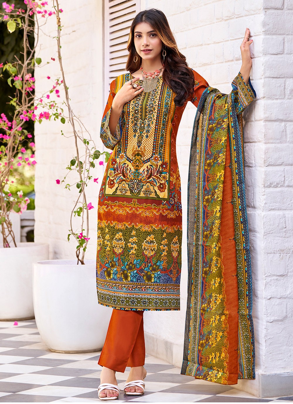 Pant Style Suit Printed Multi Colour T7393