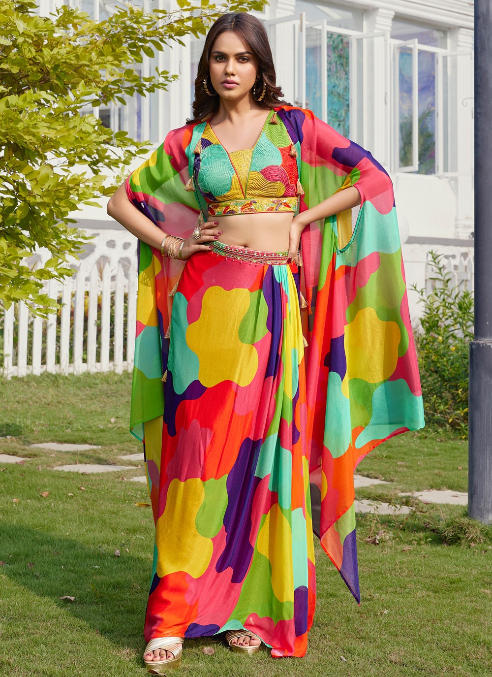 Printed Georgette Multi Colour Lehenga - L3405