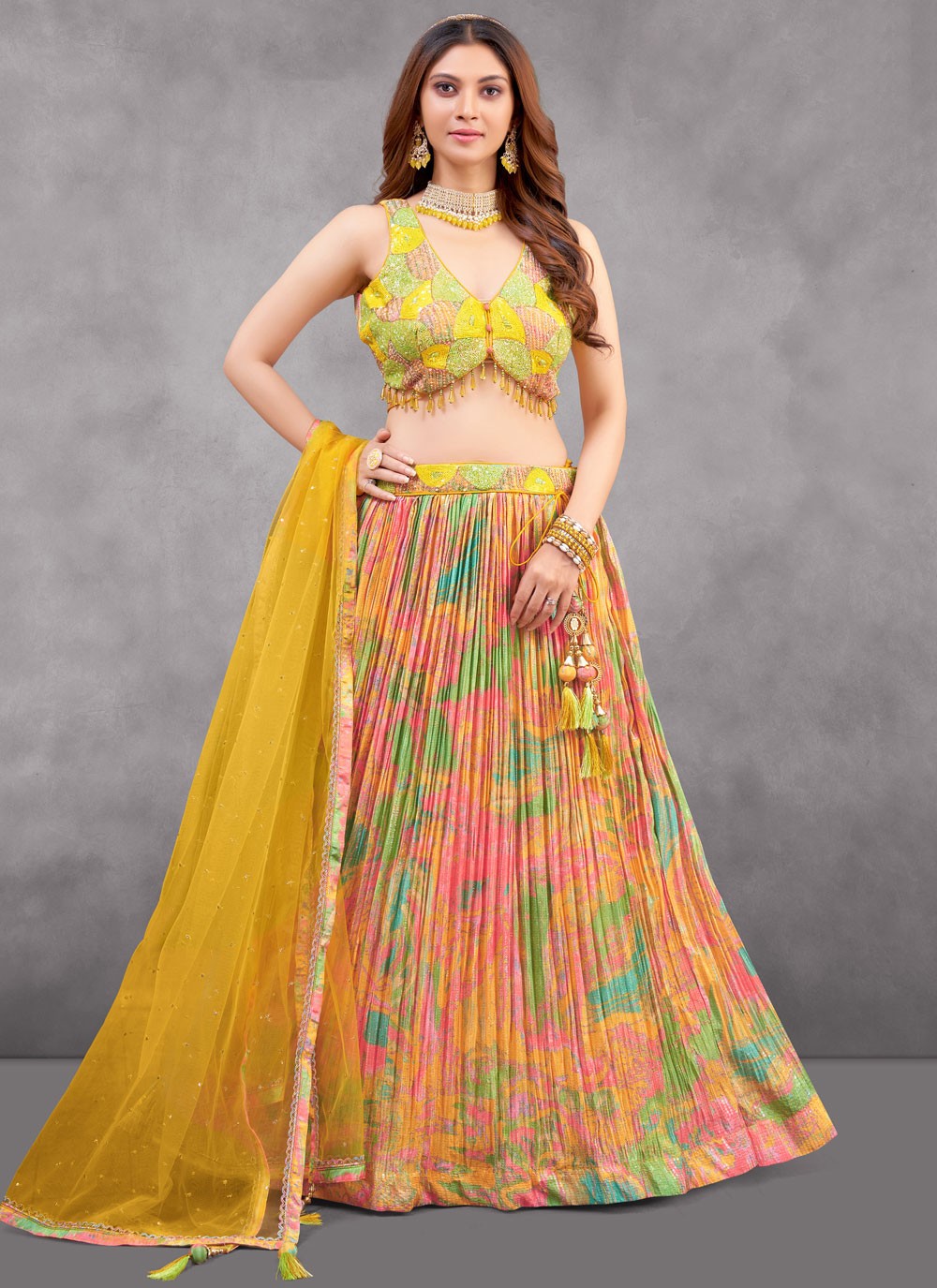 Printed Silk Multi Colour Lehenga - L3205