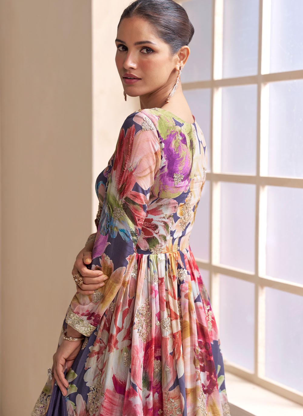 Palazzo Suit Digital Print, Embroidered Multi Colour T8827