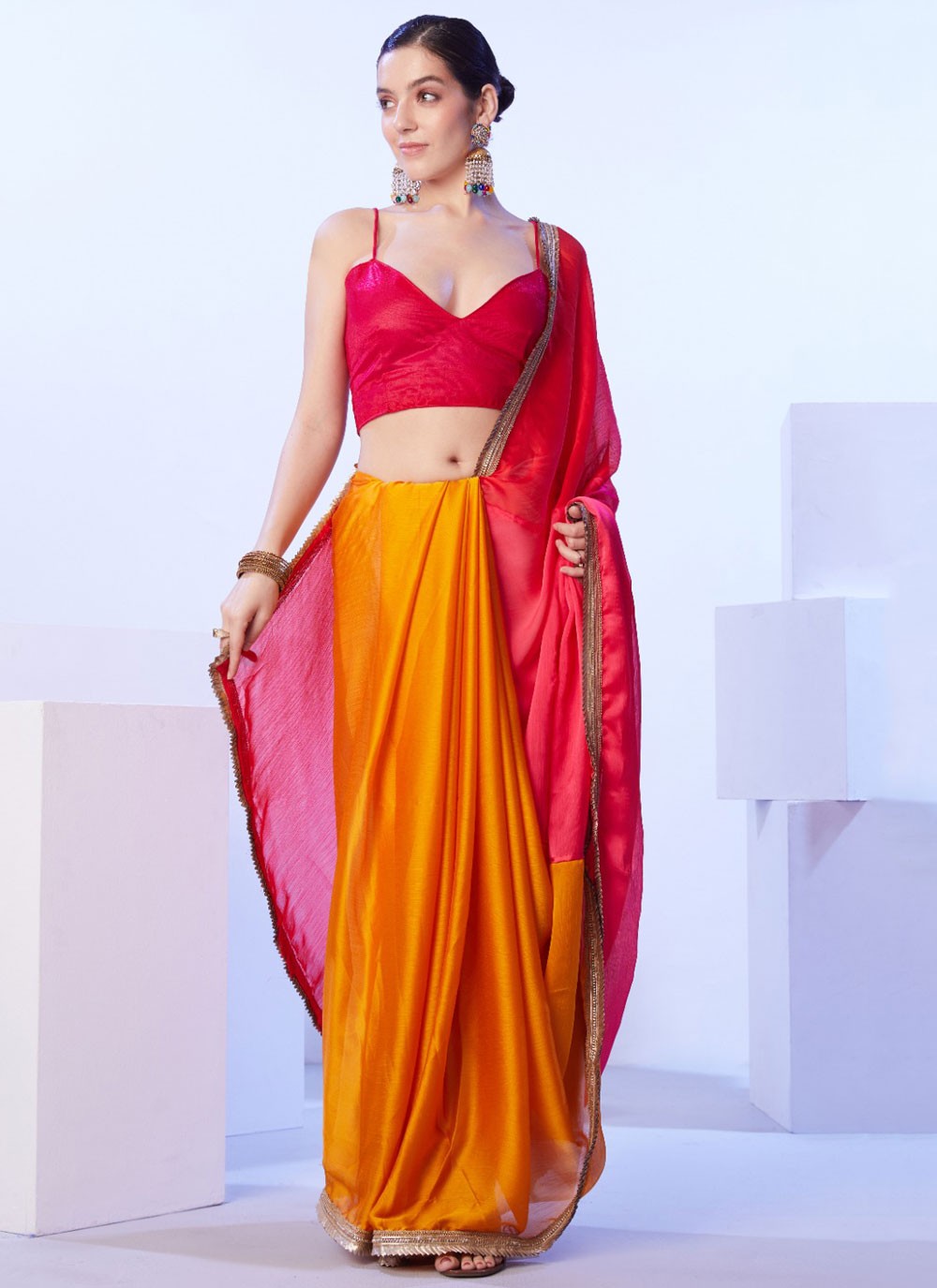 Casual Lace Multi Colour Satin Saree S12953