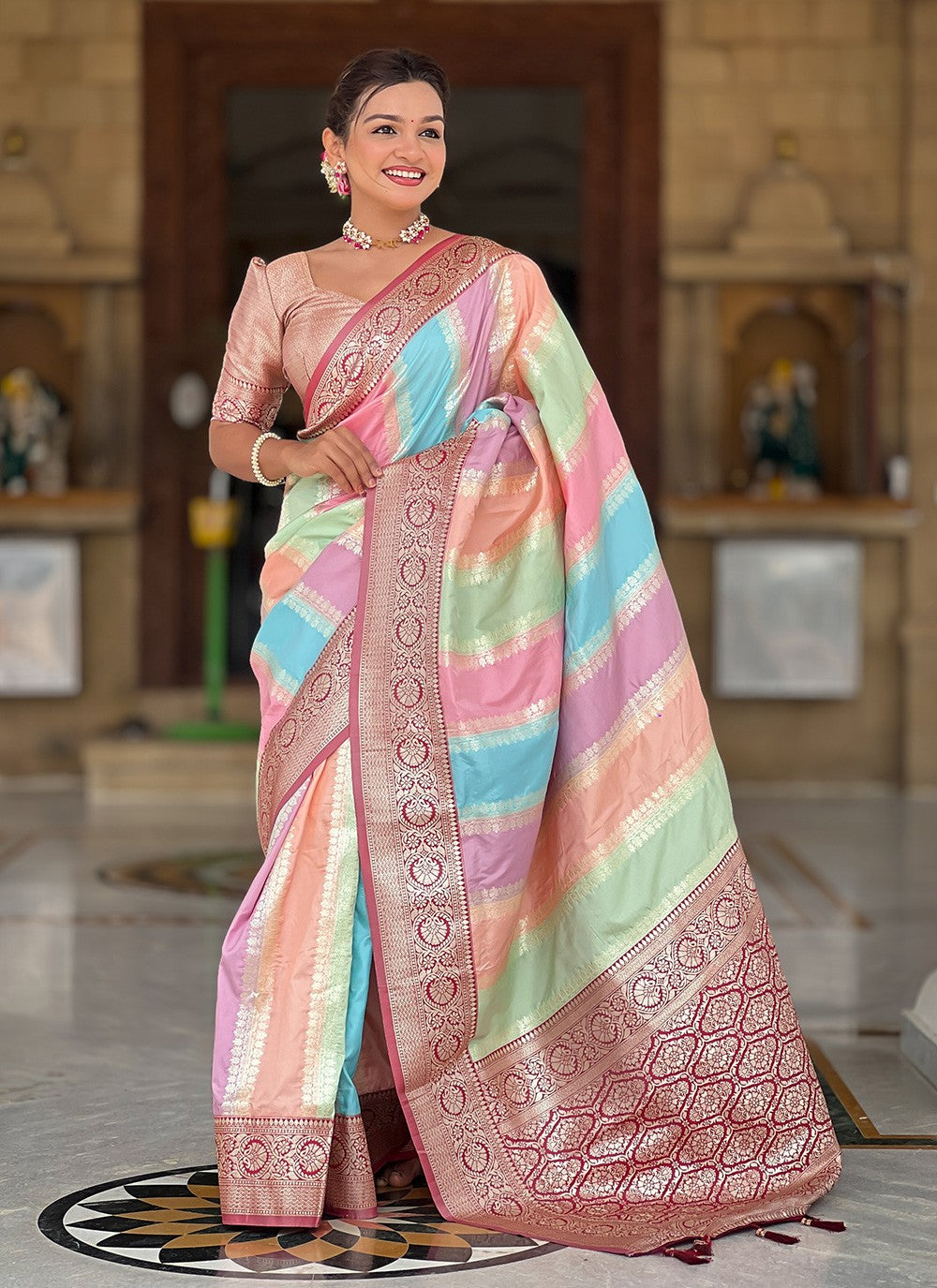Multi Colour Silk Contemporary Saree Jacquard Work S16051