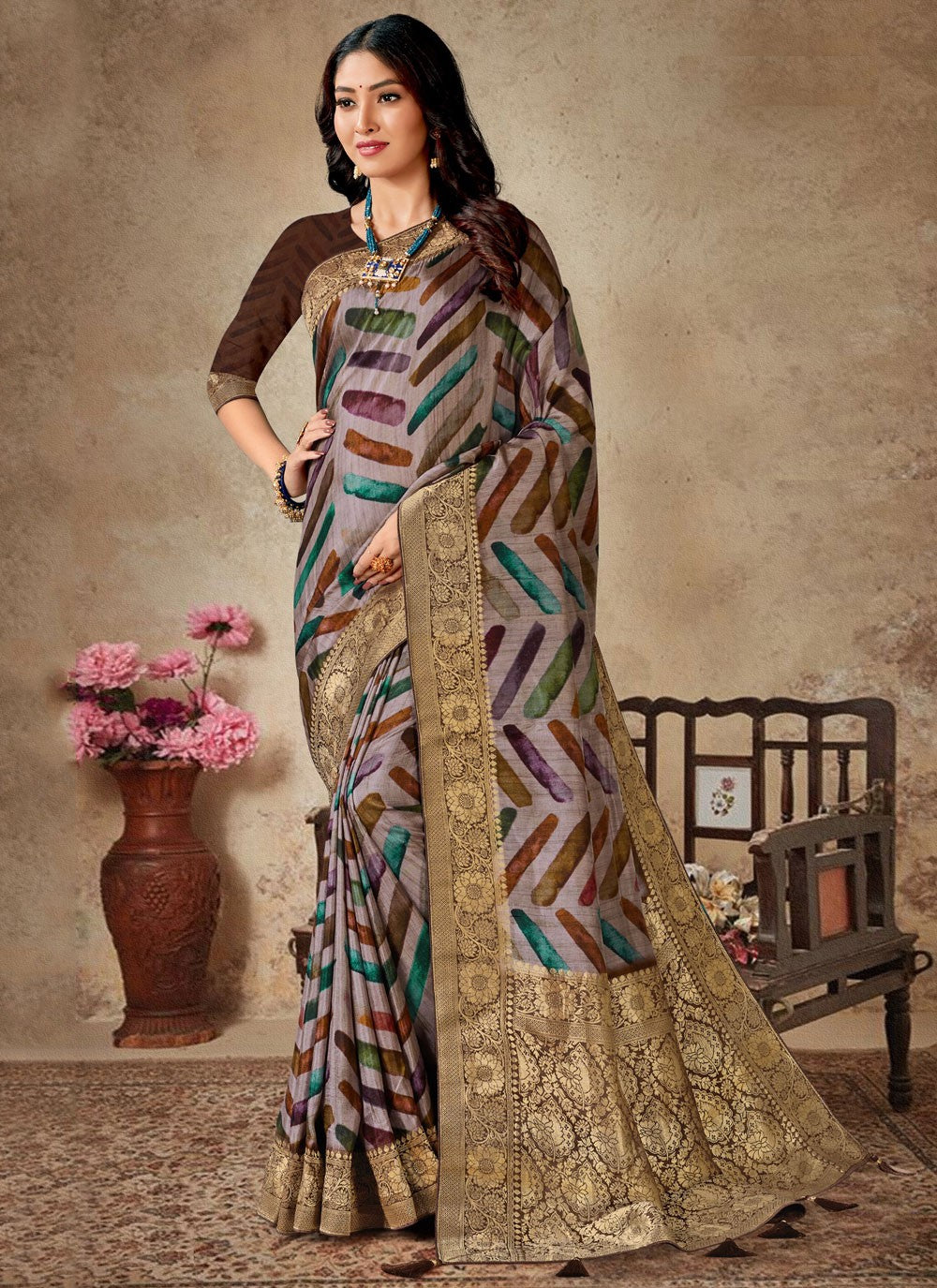 Trendy Digital Print Silk, Viscose Saree - S4707