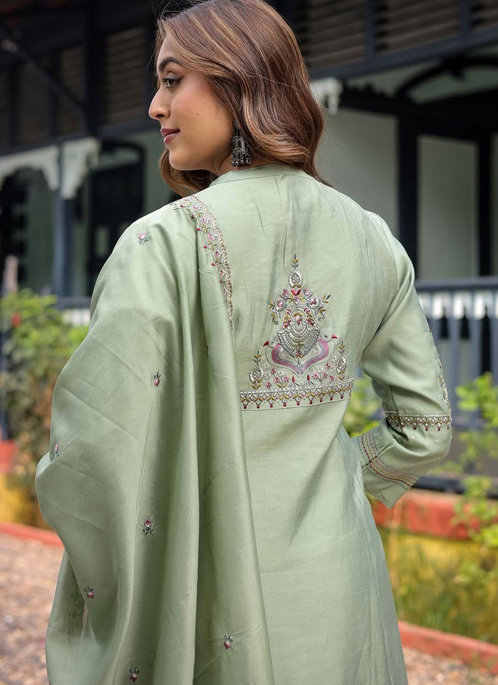 Pant Style Suit Embroidered, Zari Grey T8080