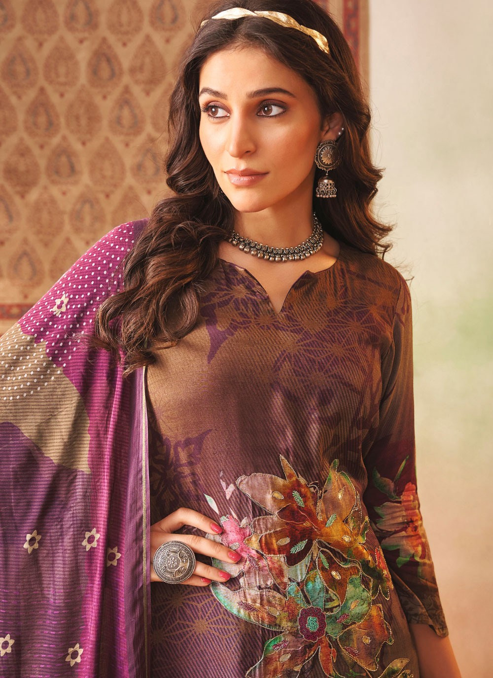 Salwar Suit Digital Print Purple Muslin T5488