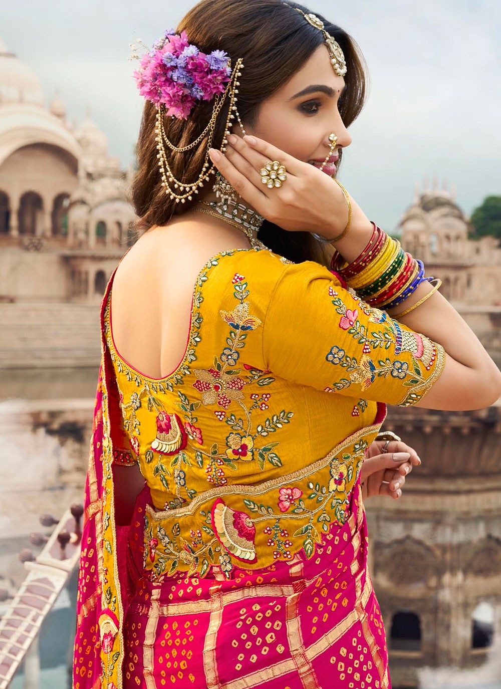 Cut Work Silk Hot Pink Classic Saree S15311